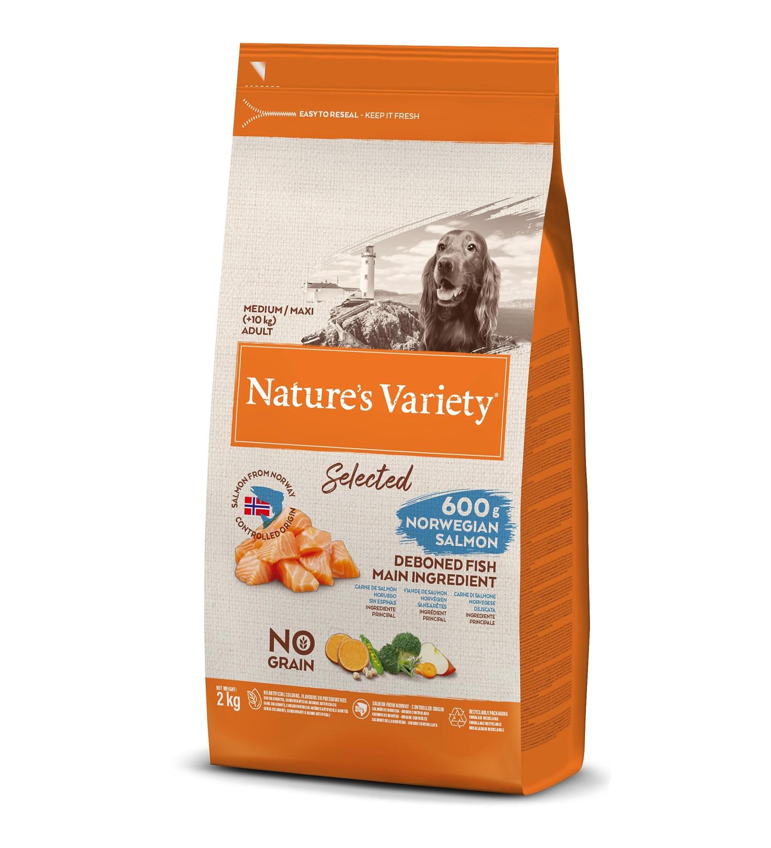 Nature's Variety Selected - Dry Dog Food for Medium and Large Breed Adult Dogs - Grain Free - with Boneless Norwegian Salmon - 2kg - Buy Online on GoSupps.com