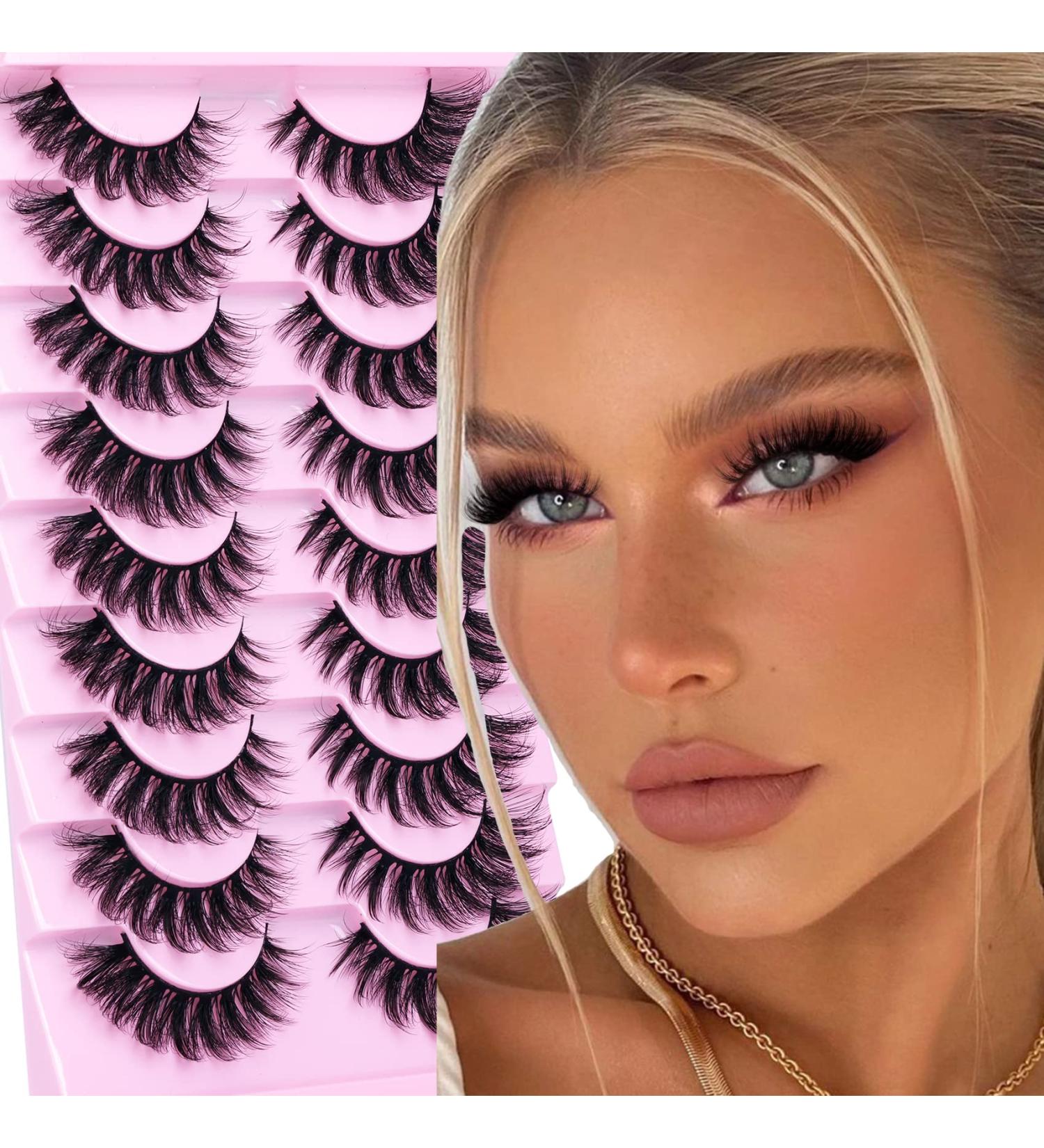 Natural Look 18MM Cat Eye Faux Mink Lashes by Goddvenus - Light, Fluffy, Wispy, Curly, 3D Volume D Curl Fake Lashes for Extension-like Pestanas Postizas Naturales - G-Fluffy Pack - Buy Online on GoSupps.com