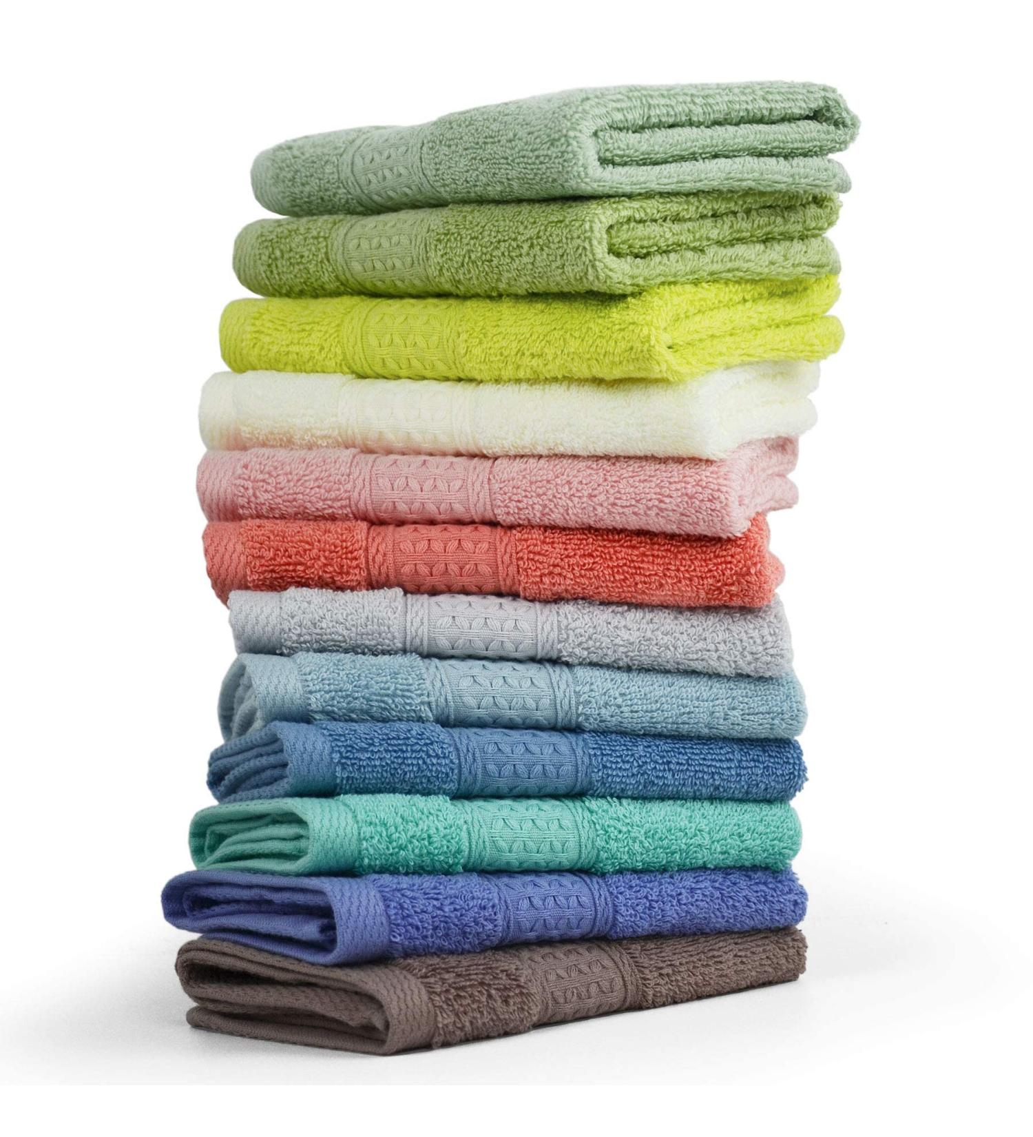 Cleanbear 100% Cotton Wash Cloths 12 Pack - Large 13x13 Inches Bathroom Washcloth Set in 12 Assorted Colors - Buy Online on GoSupps.com