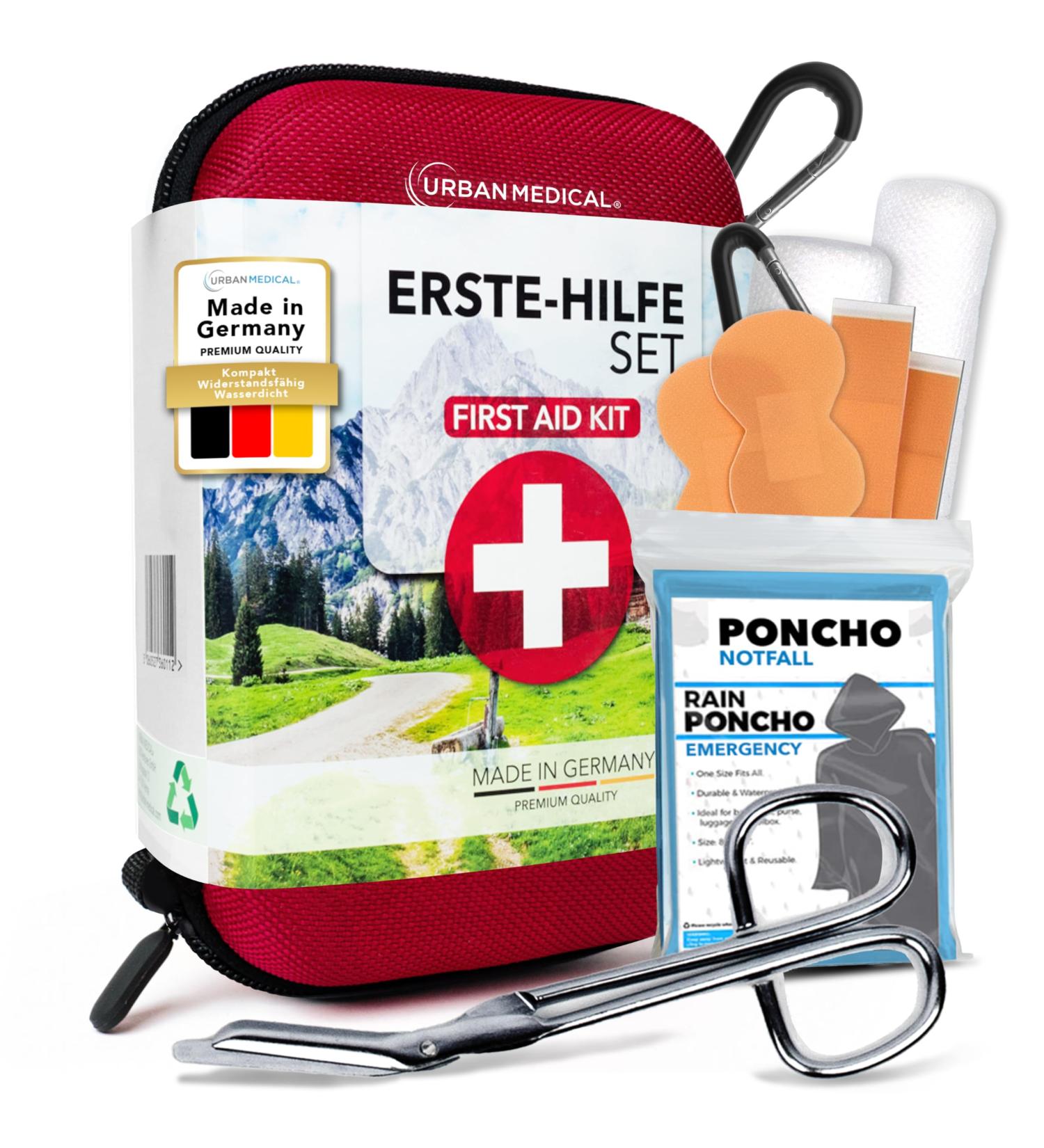 Urban Medical Outdoor First Aid Set - Fully Equipped Kit with Malta Emergency Brochure Rescue Blanket & Rain Poncho | Ideal for Car & Bike | DIN13167 - Buy Online on GoSupps.com