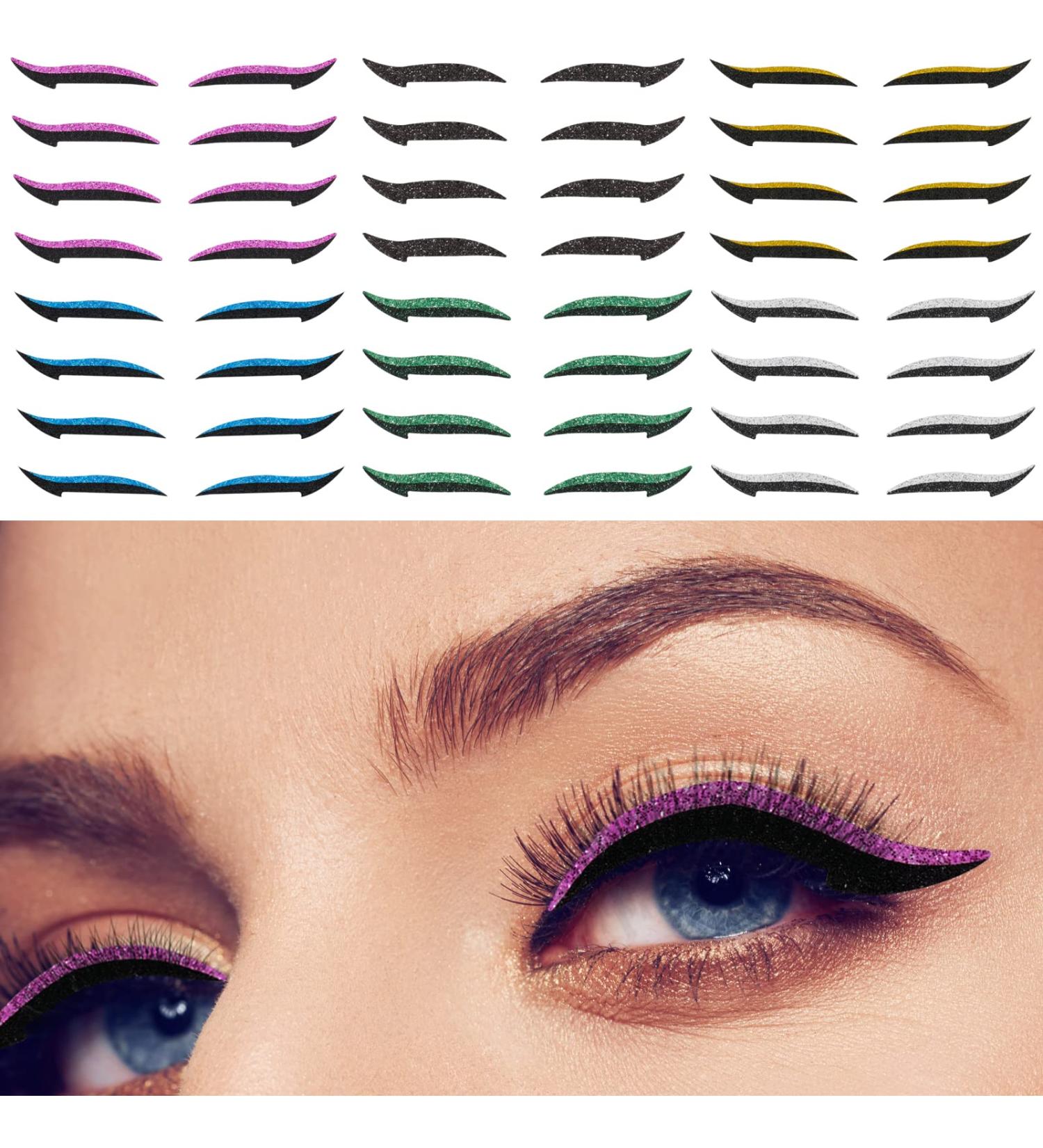 Vspek 24 Pairs Glitter Eyeliner Stickers Quick makeup tool Instant Eyeliner Stickers Self-adhesive Eye Line Strip Sticker Eye Makeup Tool Waterproof Eyeliner Stickers for Eyes Dress Up (6 Colors) - Buy Online on GoSupps.com