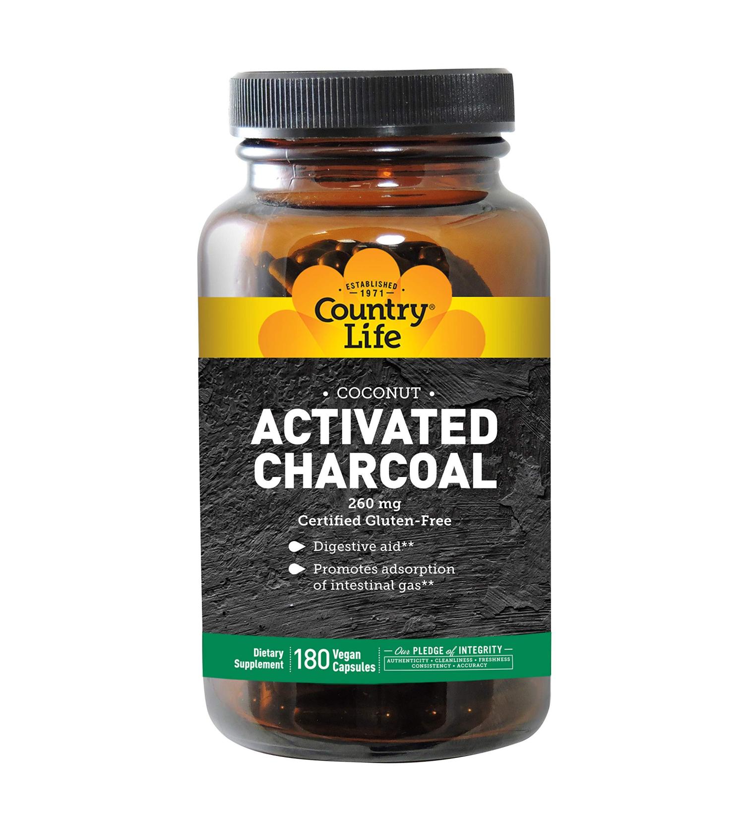 Country Life Activated Charcoal 260mg - 180 Vegan Capsules for Detox & Digestive Health - Buy Online on GoSupps.com