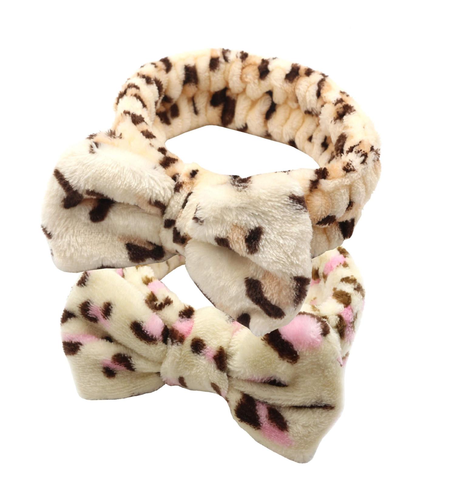 Cute Bowknot Makeup Headbands - 2Pcs Leopard Grain Black and Pink Spa Headbands for Women - Buy Online on GoSupps.com
