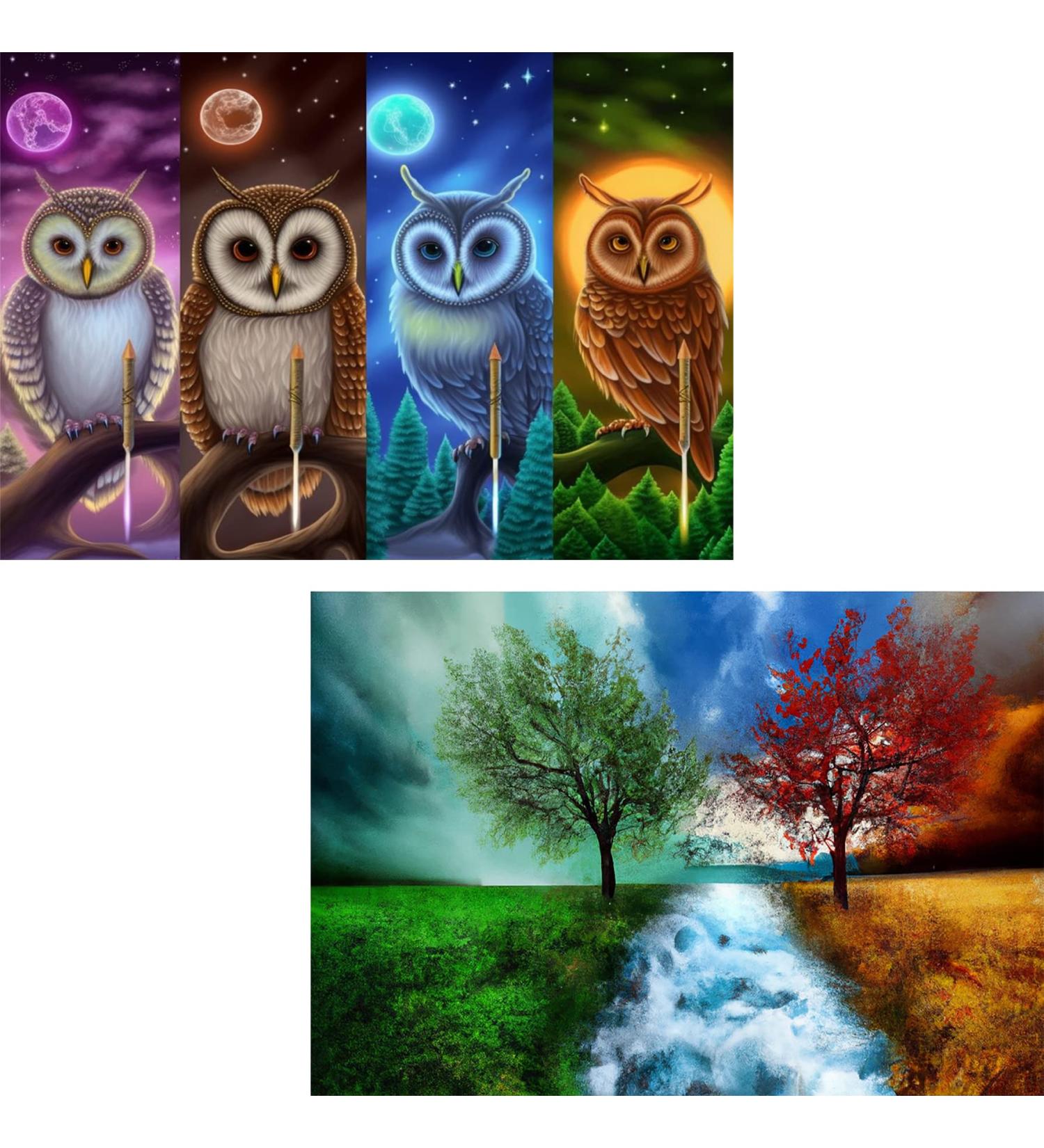 Yomiie 5D Diamond Painting Four Seasons Owl Full Drill by Number Kits - DIY Birds-01 | Set of 2 - 12x16 inch | Rhinestone Embroidery Craft for Home Decoration - Buy Online on GoSupps.com