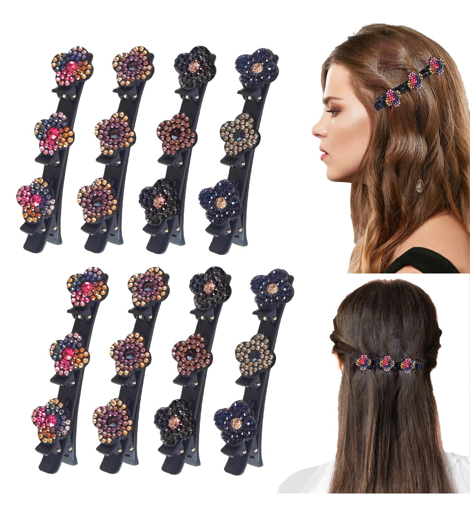 Sparkling Crystal Stone Satin Hair Bands and Braided Clips Set for Women and Girls - 8PCS - Buy Online on GoSupps.com