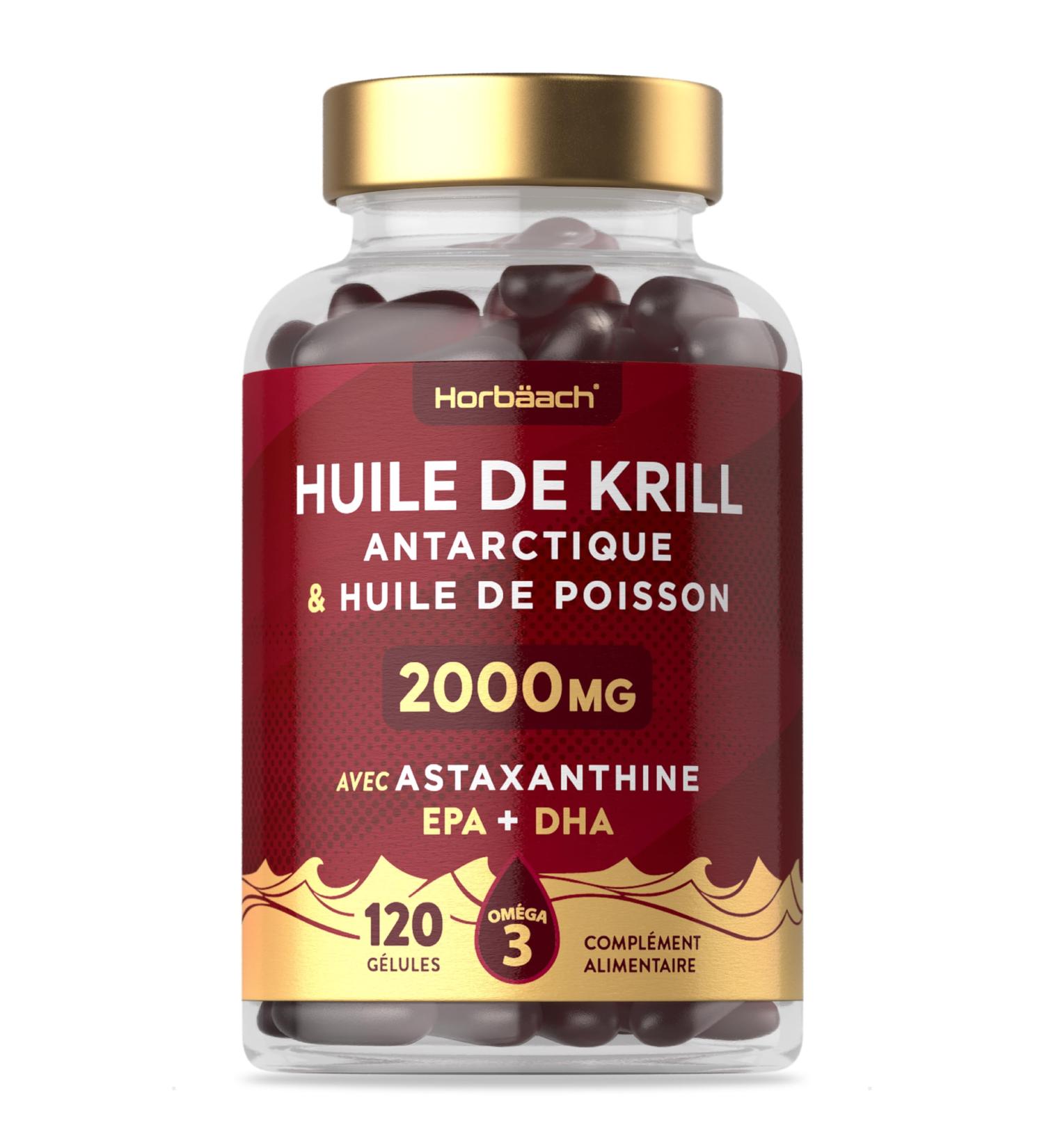 Krill Oil 2000mg with Astaxanthin and Phospholipids | 120 Capsules | Omega 3 Fatty Acids with EPA and DHA | Fish Oil Supplement | Antarctic Krill Oil Supplement | by Horbaach - Buy Online on GoSupps.com