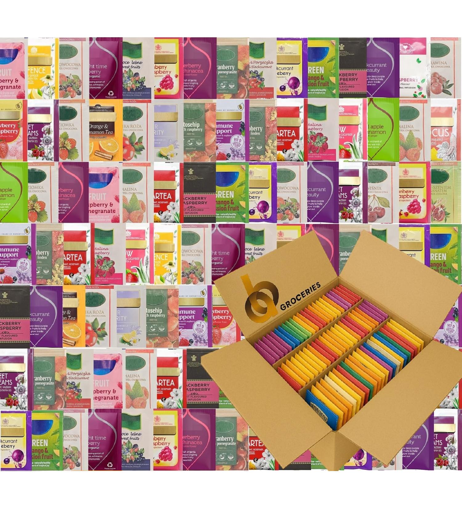  AB.GROCERIES 100 Wrapped Tea Bags - Large Selection of Classic Black Fruit Decaffeinated Green Herbs Healthy & Caffeine-Free Popular Flavor Blends (Fruit Tea 100 Pack - Buy Online on GoSupps.com
