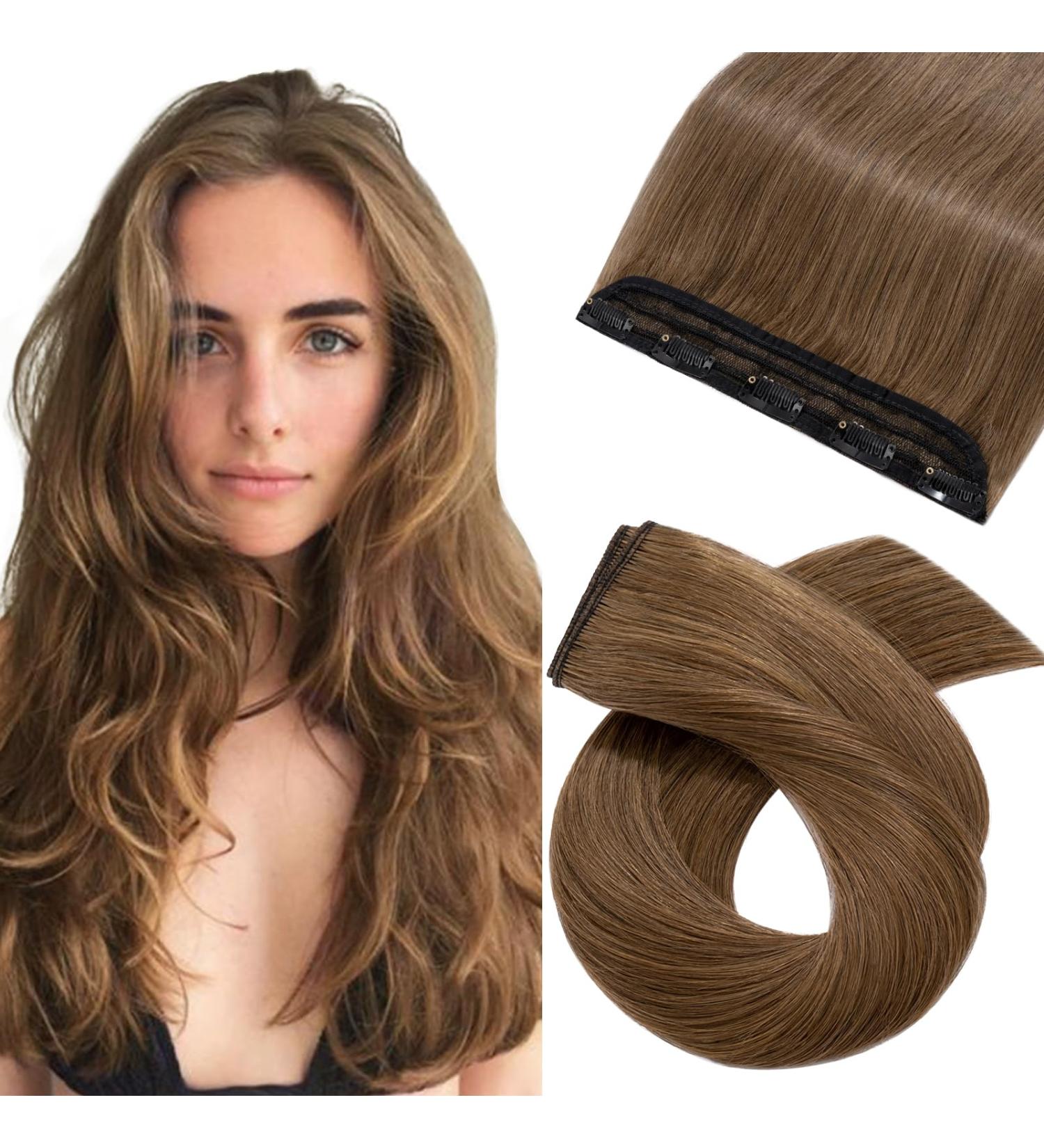 Buy Real Hair Clip-In Extensions 1PC 5 Clips - Thick 7A Human Hair Soft 20cm 60g - Light Brown #06 | International Shipping Available - Buy Online on GoSupps.com
