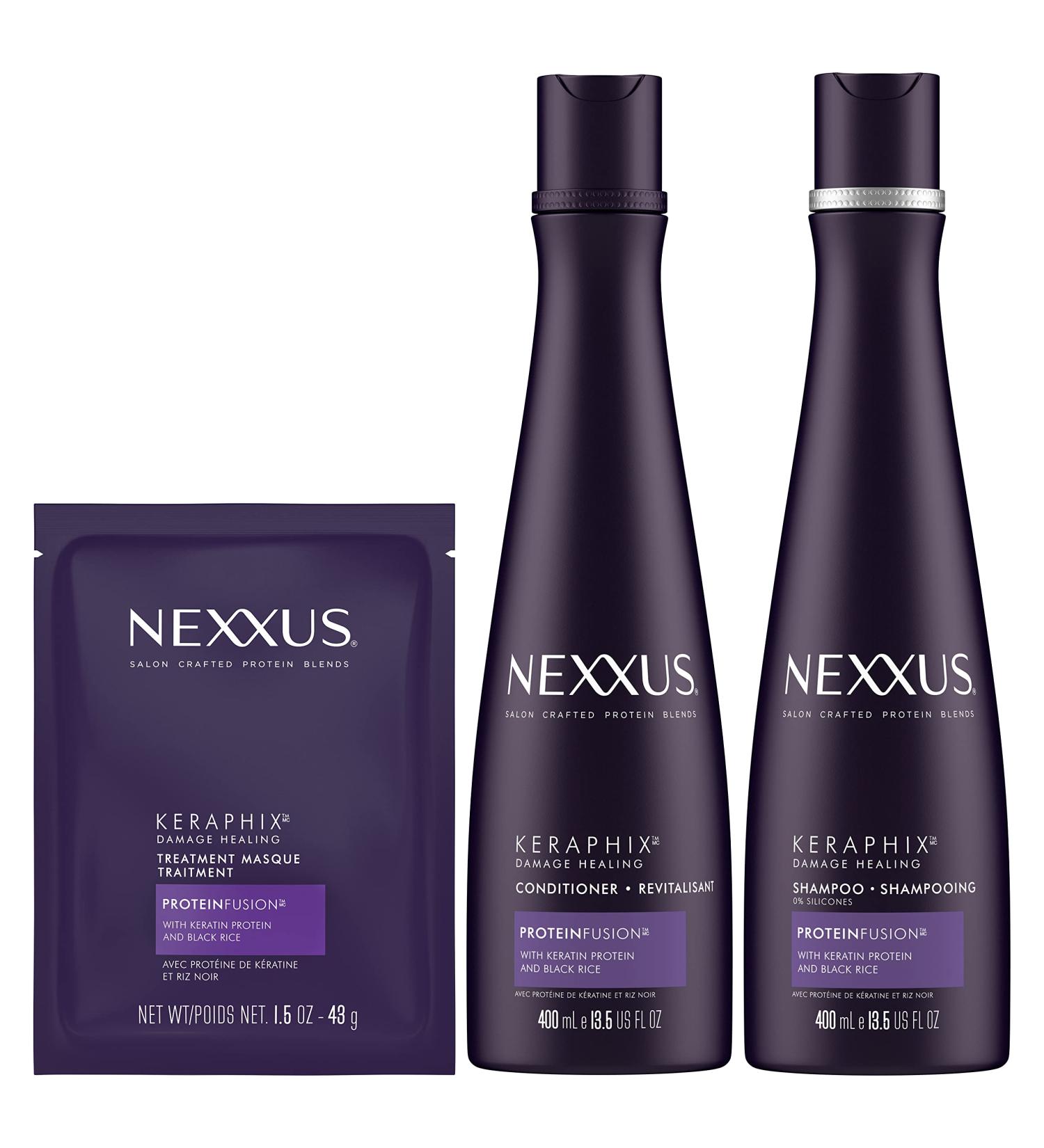 Nexxus Keraphix Gift Set for Damaged Hair with Shampoo Conditioner and Treatment Masque made with Keratin Protein and Black Rice 3 Count - Buy Online on GoSupps.com