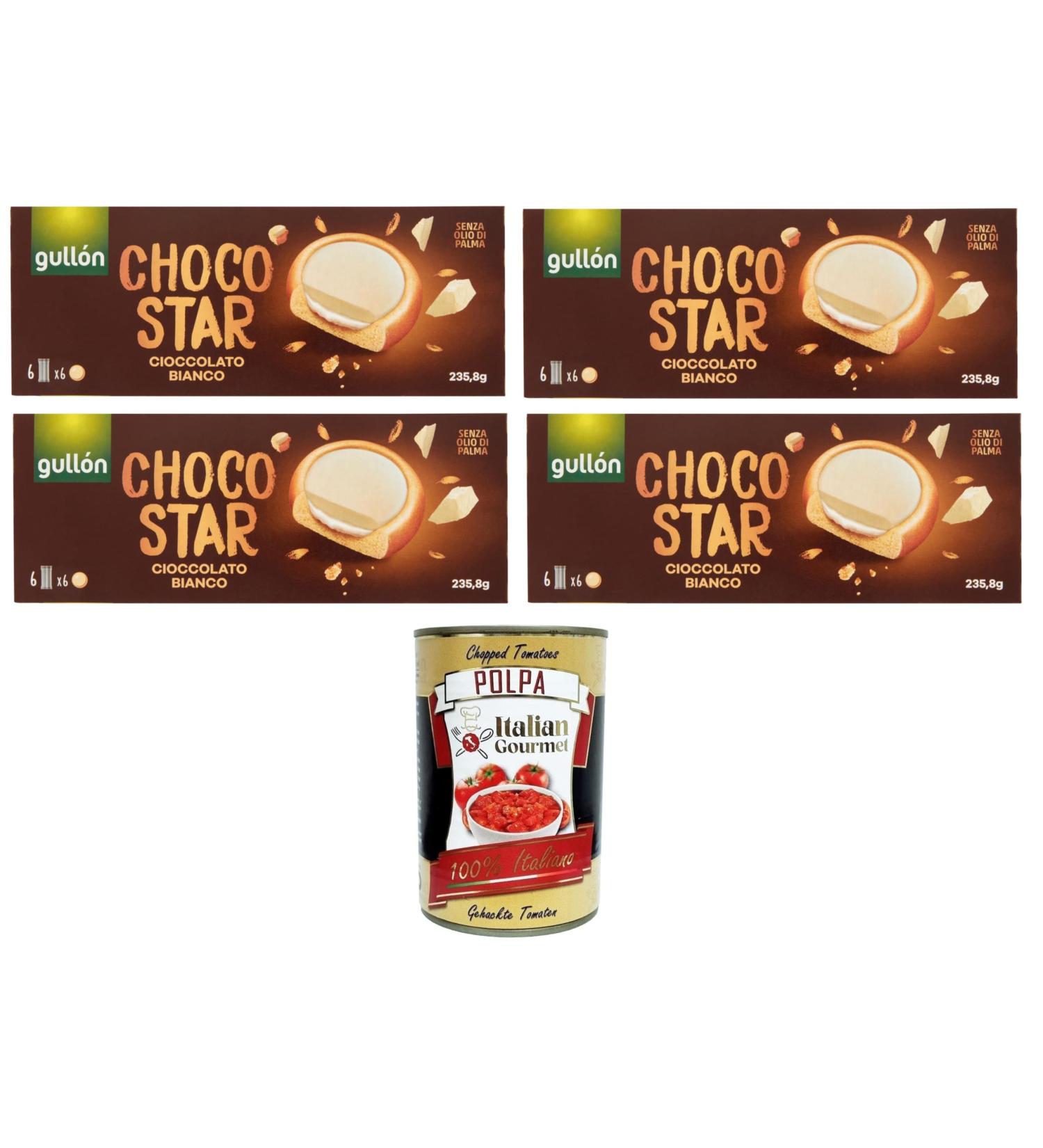 Gullon Choco Star Biscuits with Cream and White Chocolate Covered 4 x 236 g + Italian Gourmet Polpa 400 g - Buy Online on GoSupps.com
