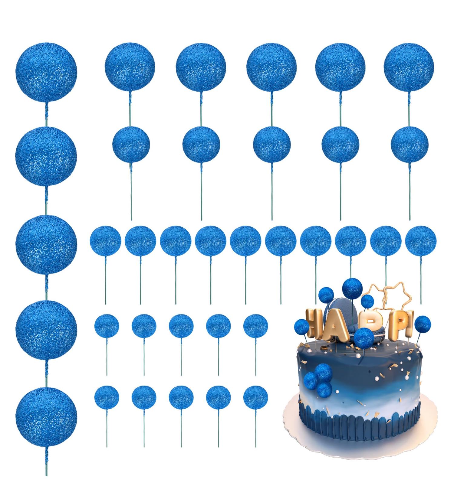 Auliuse 35Pcs Blue Foam Ball Cake Toppers - Glitter Cupcake Toppers for Birthday, Wedding, Outer Space Theme Party - Buy Online on GoSupps.com