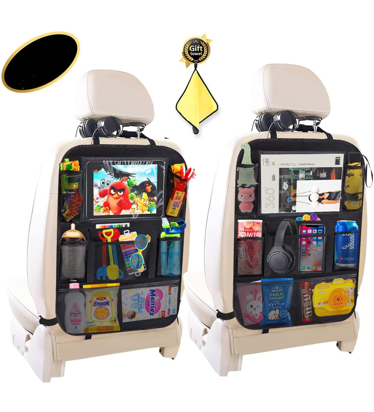 OKEECA Car Back Seat Organisers with 10 Protectors - Kid-Friendly Car Organizer with 8 Pockets - Kick Mat for Toys, Drinks, Snacks - Car Accessories for Kids & Toddlers - Buy Online on GoSupps.com