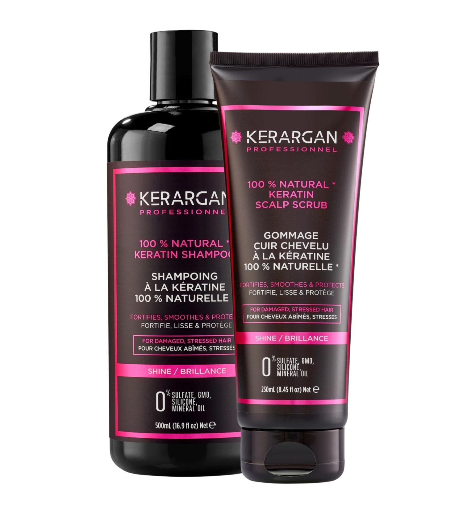 Kerargan - Keratin Shampoo and Hair Scrub Duo for Damaged and Stressed Hair - Purifies Strengthens and Protects - Sulfate Paraben and Silicone Free - 500ml + 250ml - Buy Online on GoSupps.com