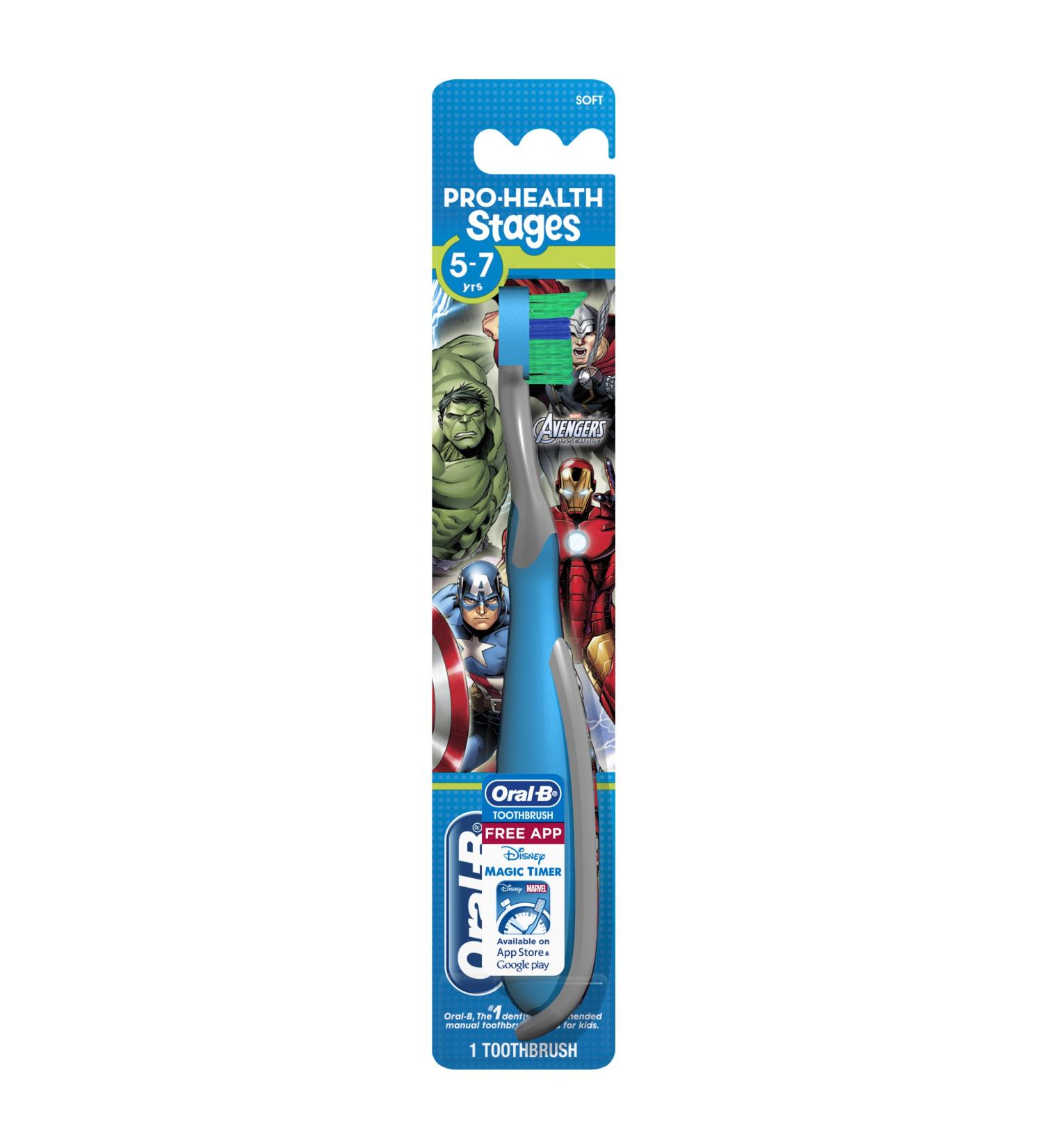 Oral-B Pro-Health Stages Kids Manual Toothbrush Featuring Marvel Avengers with Disney Magic Timer App