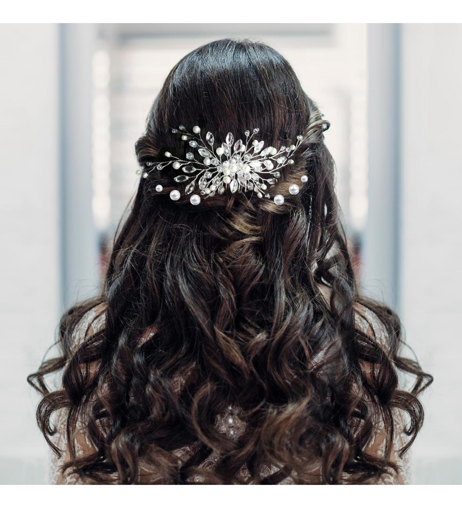 Wedding Hair Comb and 8 Pieces Hair Clip Beads Bridal Hair Accessories Wedding Silver Crystal Hair Accessories Flowers Wedding Hair Accessories Bridal Hair Accessories Bridal Hair Pins Wedding - Buy Online on GoSupps.com