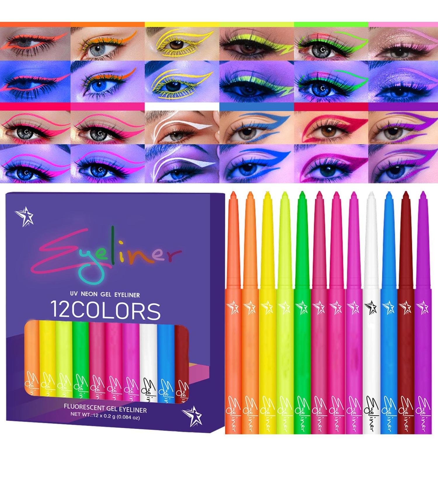  Eoixuqba Colorful Liquid Eyeliner Colorful Liquid Eye-Liner | 12 Colors UV Fluorescent Rainbow Eyeliner Quick Dry Waterproof - Neon Glow Party Supplies Highly Graphic Liners - Buy Online on GoSupps.com