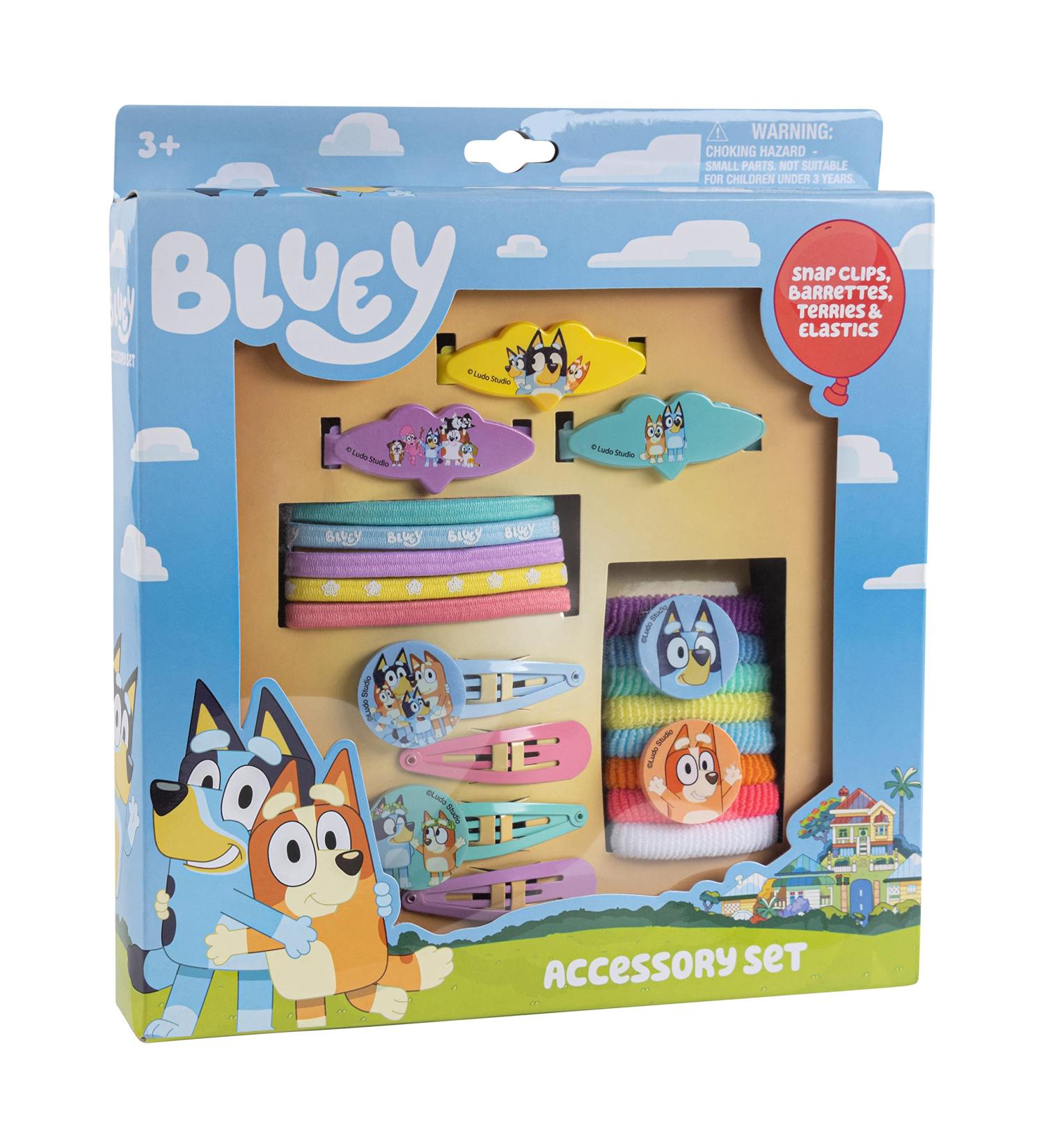 Luv Her Bluey Girls 20 Piece Accessory Set - Barrettes, Snap Hair Clips, Elastics & Terry Ponies | Ages 3 - Buy Online on GoSupps.com