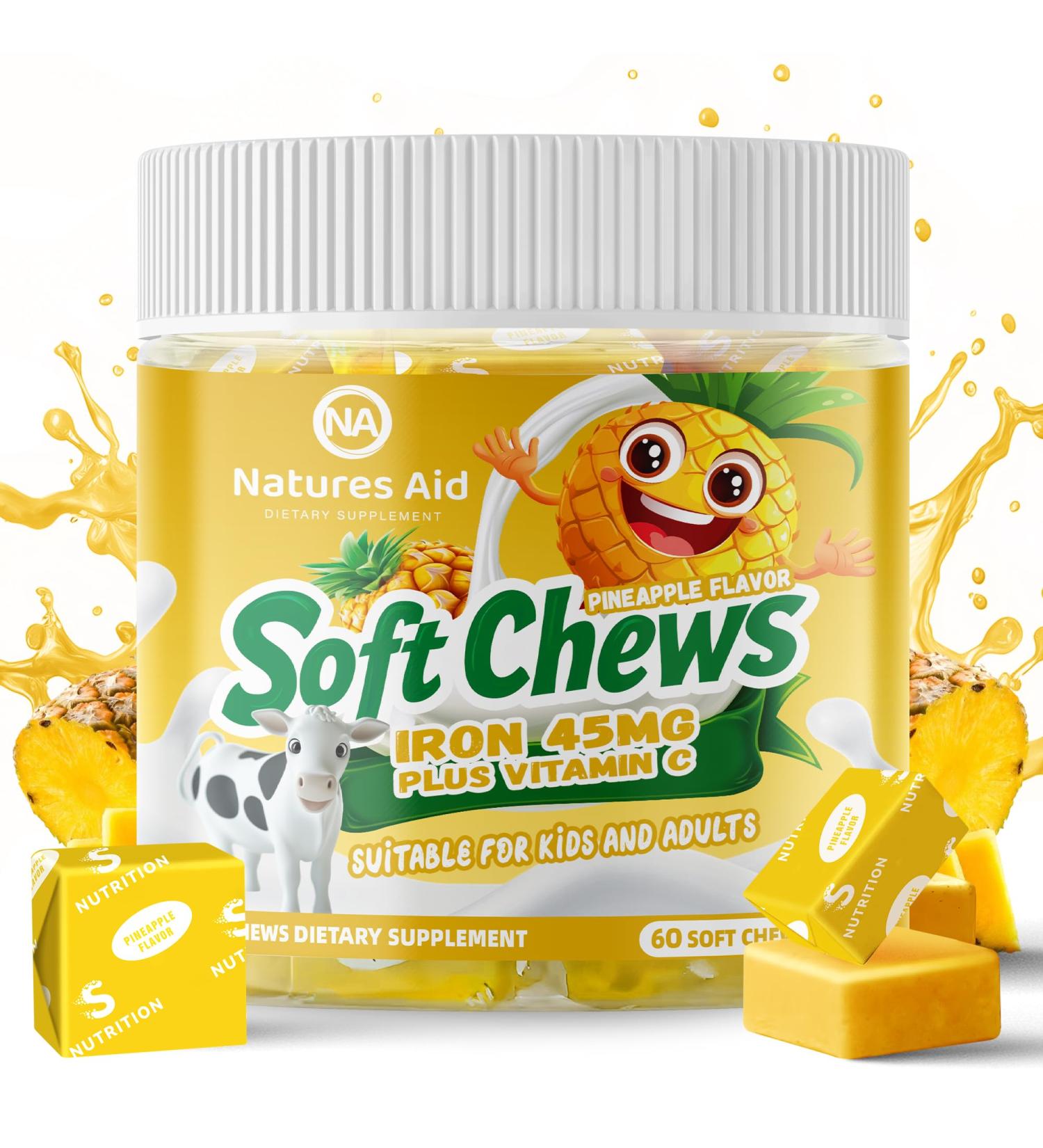 Chewable Iron Supplement for Women & Men and Kids - Pineapple Flavor Iron Vitamin C Soft Chew for Max Absorption Iron as Ferrous Fumarate Ideal for Iron Deficiency 2 Month Supply - Buy Online on GoSupps.com