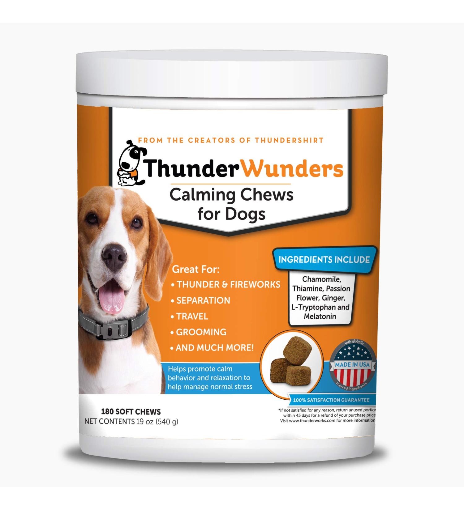 Buy ThunderWunders Dog Calming Chews | 180 Count | Relieve Stress from Separation Storms & Travel | Thiamine L-Tryptophan Melatonin & Ginger - Buy Online on GoSupps.com