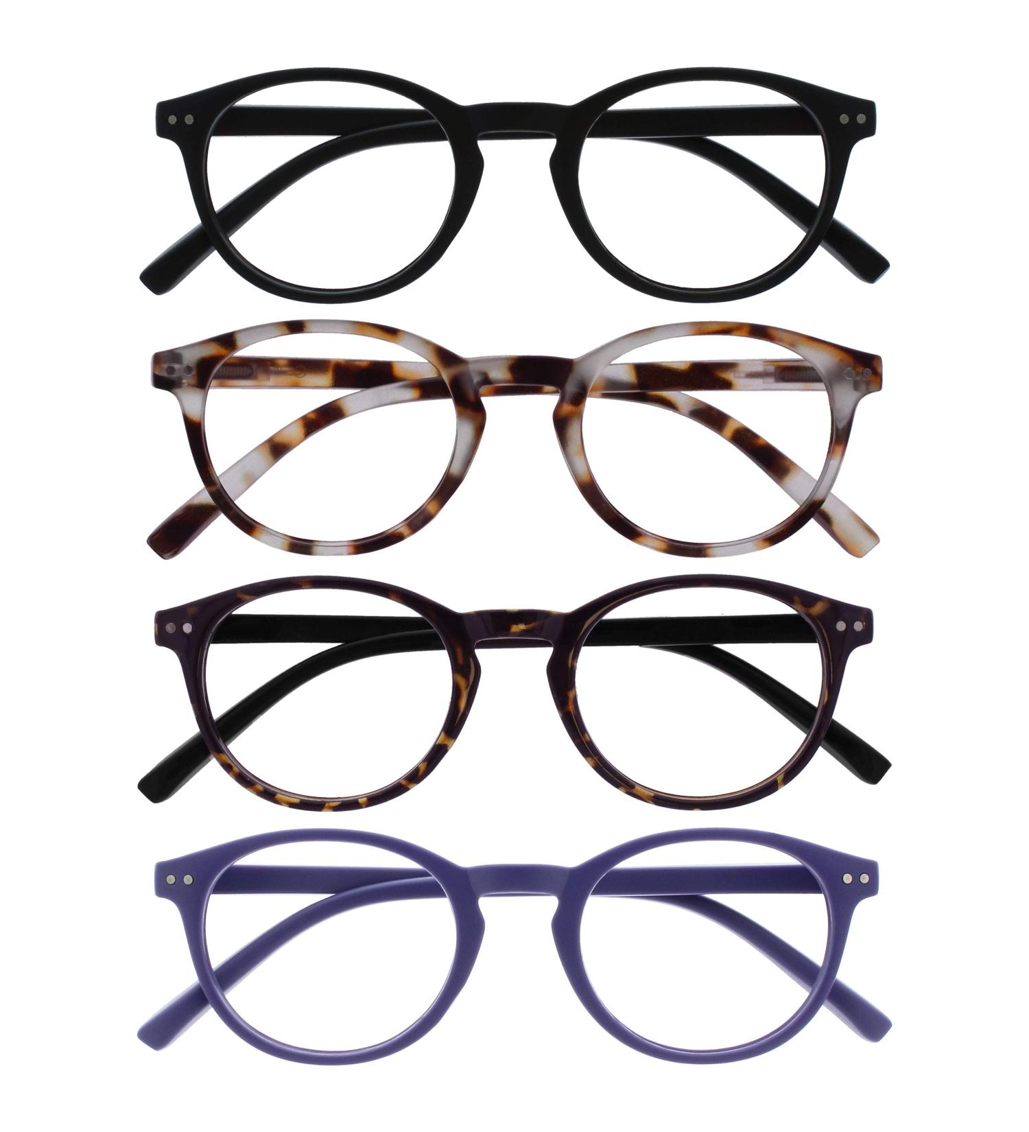 OPULIZE Zen Reading Glasses 4 Pack - Stylish Round Frames with Spring Hinges Scratch Resistant - Matte Black Light Brown Dark Brown Purple | +2.00 Vision Correction for Men & Women - Buy Online on GoSupps.com
