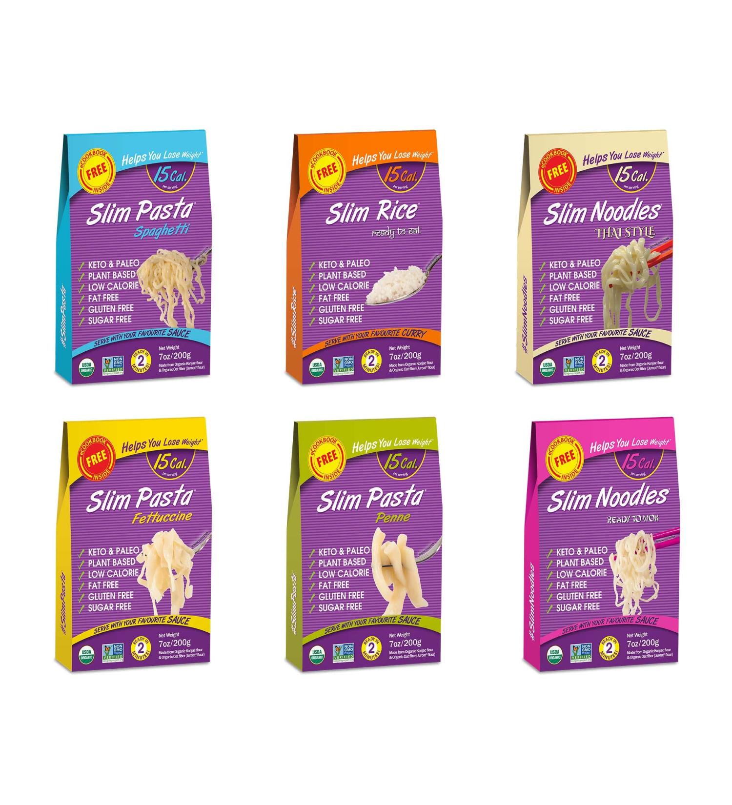 Organic Keto Konjac Slim Pasta - Carb-Free Noodles | Shirataki Fettuccine & Spaghetti - Gluten-Free Rice | Ready to Eat (200g) Pack of 6 - Buy Online on GoSupps.com
