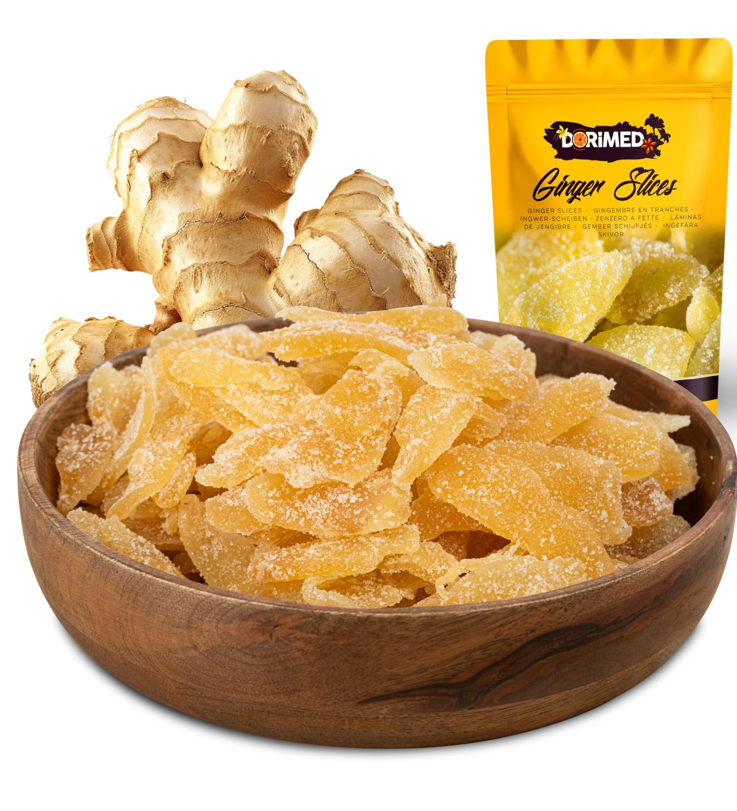 crystallized ginger 1 kg | Candied ginger strips | Sliced ginger | Sweet dried ginger | Sweet snack | IDEAL for recipes | Veg - Buy Online on GoSupps.com
