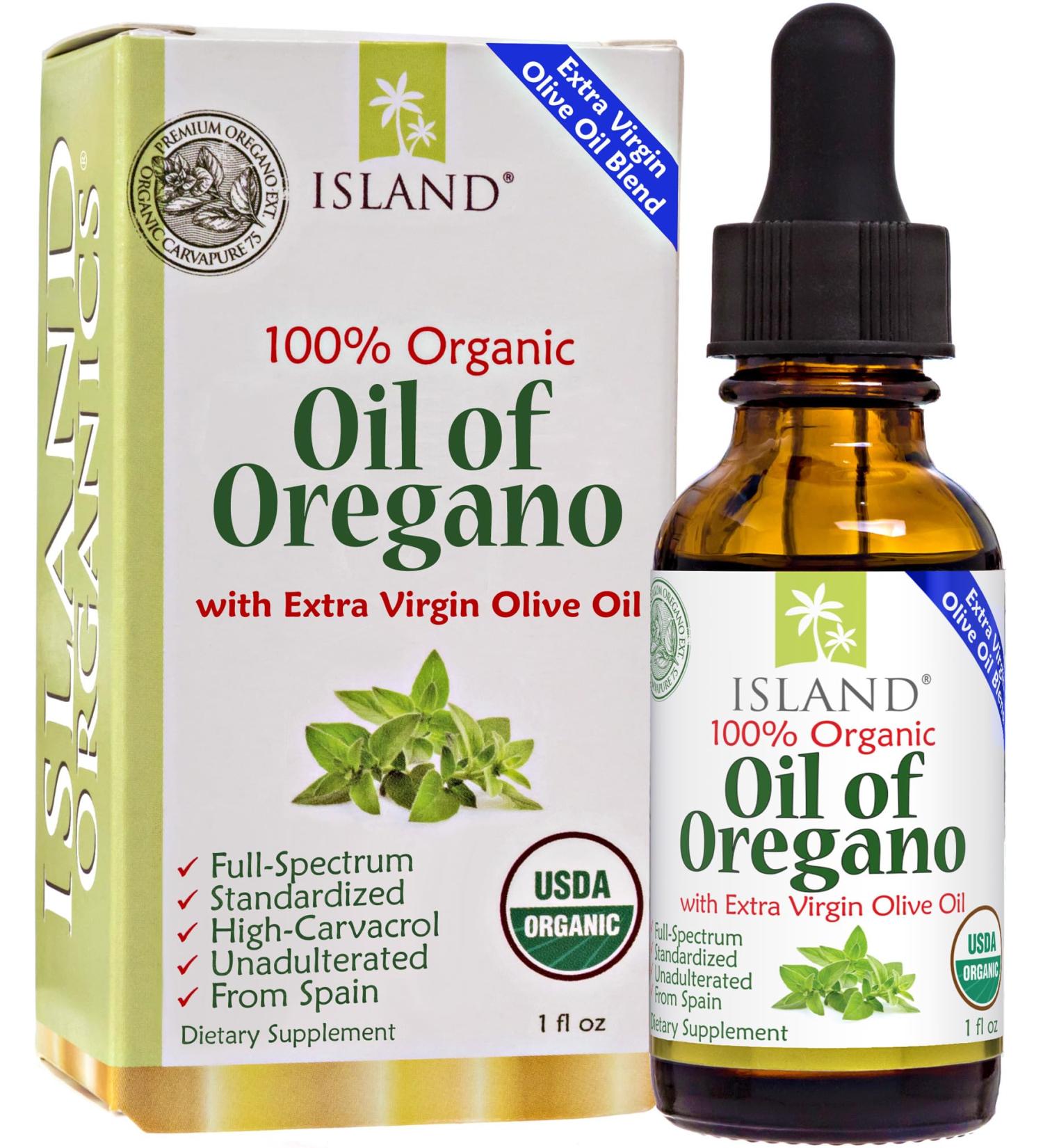 Island Nutrition Oil of Oregano Organic Liquid Drops (1 fl oz) - Blend of Organic Oregano Oil & Olive Oil Grown in Spain - Buy Online on GoSupps.com
