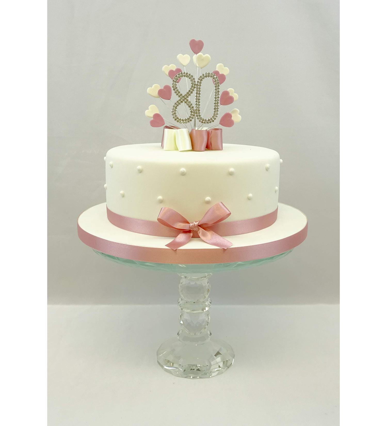 CAKE TOPPER HEART BURST SPRAY DIAMANTE 80TH BIRTHDAY VINTAGE PINK