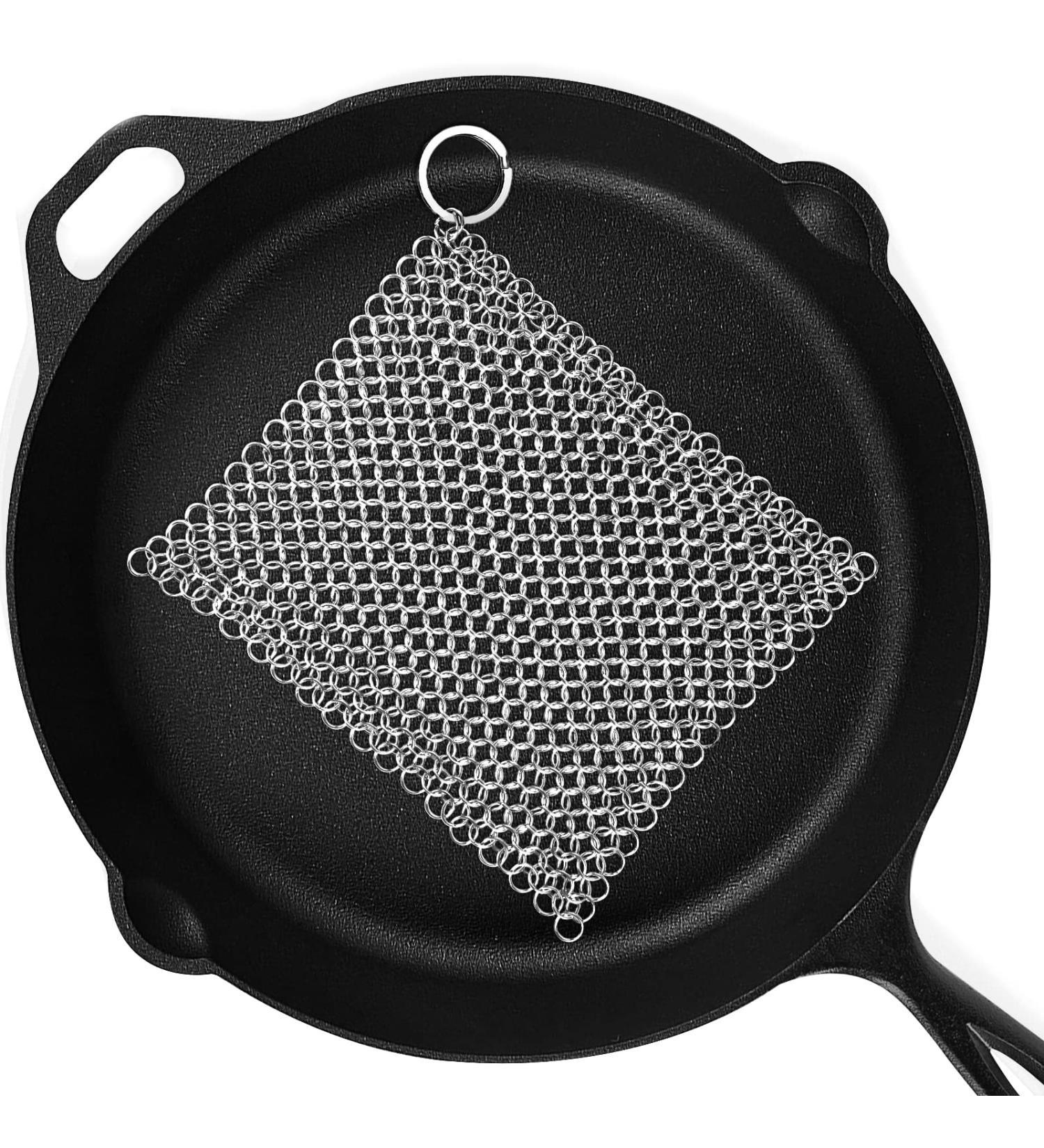 Chain Mail Cast Iron Scrubber 7x7 - Metal Cleaner for Cast Iron Pans, Skillets, Woks, Griddles, and BBQ Grills - Buy Online on GoSupps.com