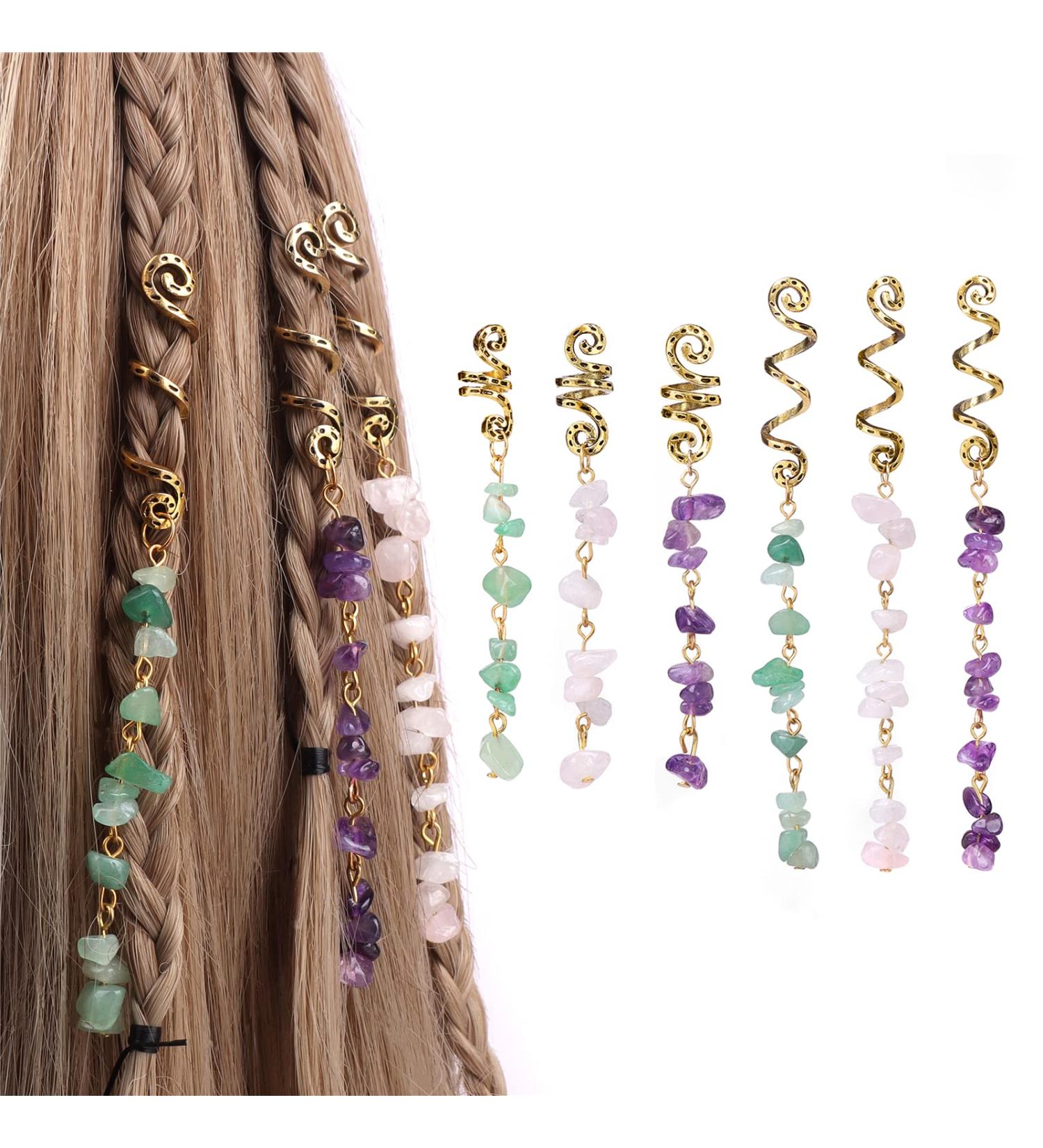 Vinswet Colored Natural Stone Tassels Hair Jewelry for Braids - Pack of 6 Green Pink Purple Gems - Dreadlock Accessories for Women Girls - Buy Online on GoSupps.com