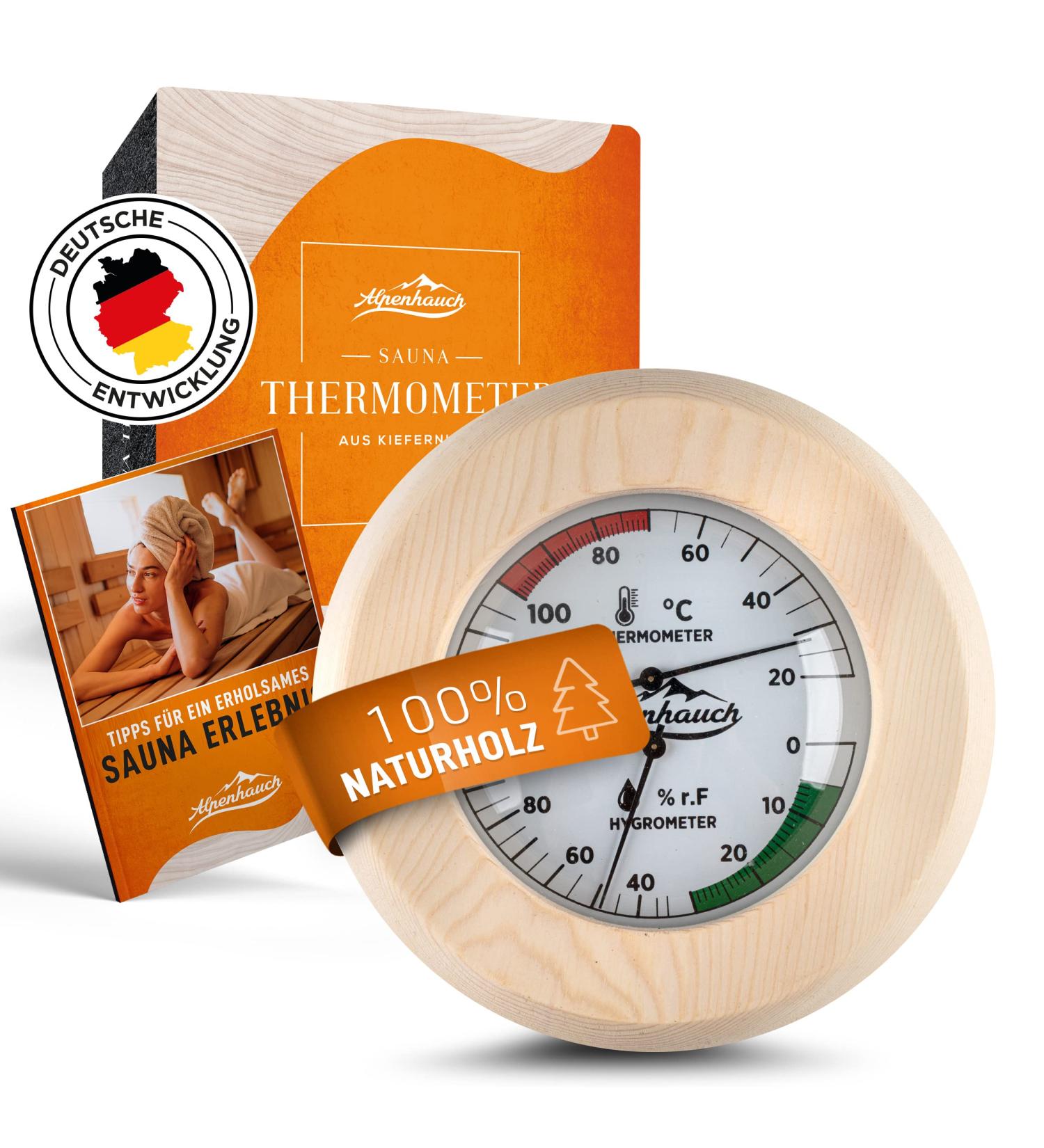 ALPENHAUCH 2in1 Sauna Thermometer Hygrometer - Precise Wood Design Automatic Calibration & Elegant Sauna Accessories - Buy Online on GoSupps.com