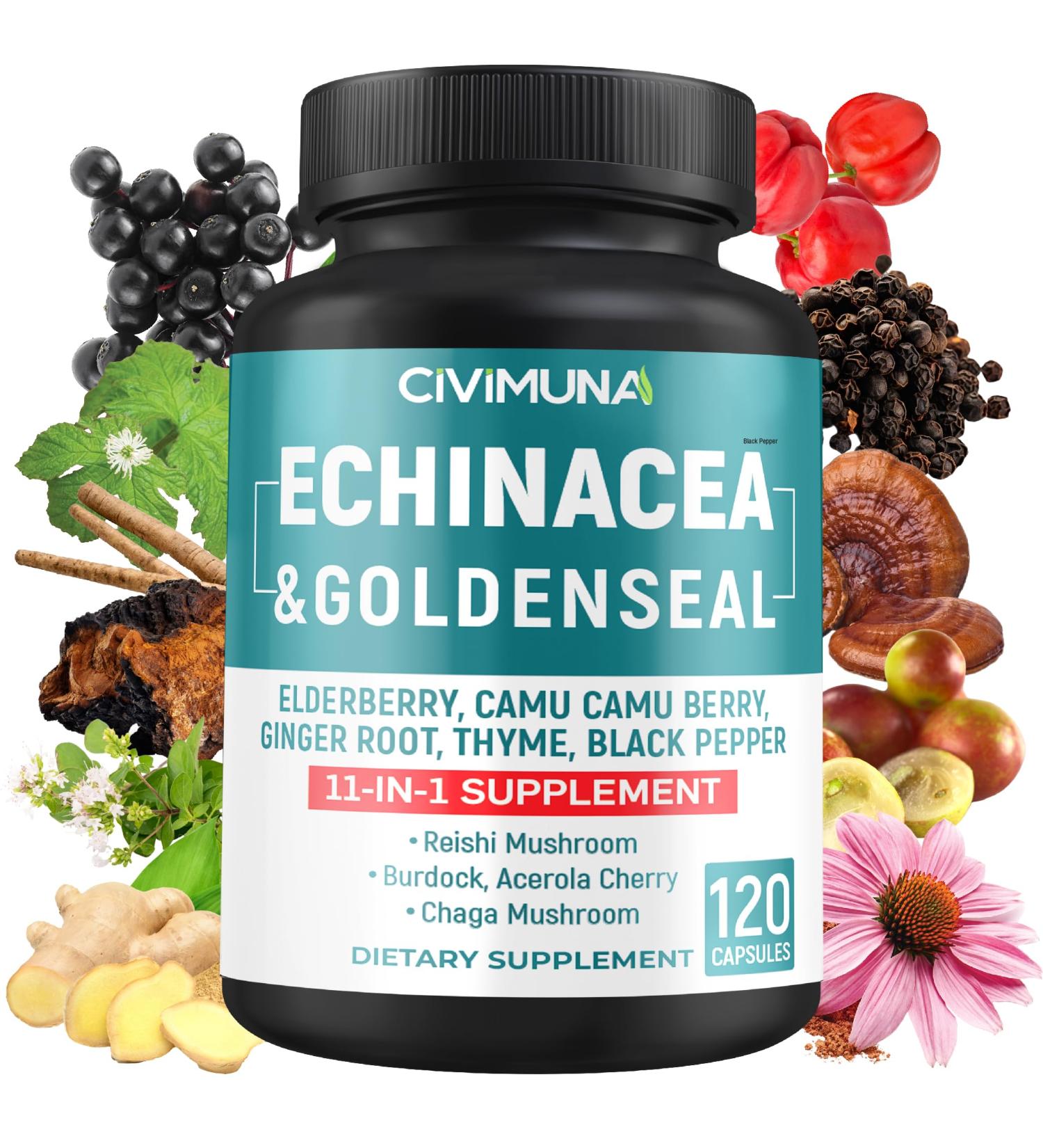CIVIMUNA Echinacea Extract Capsules with Echinacea Goldenseal Root Elderberry and More - 120 Capsules for 4 Months Supply - Buy Online on GoSupps.com