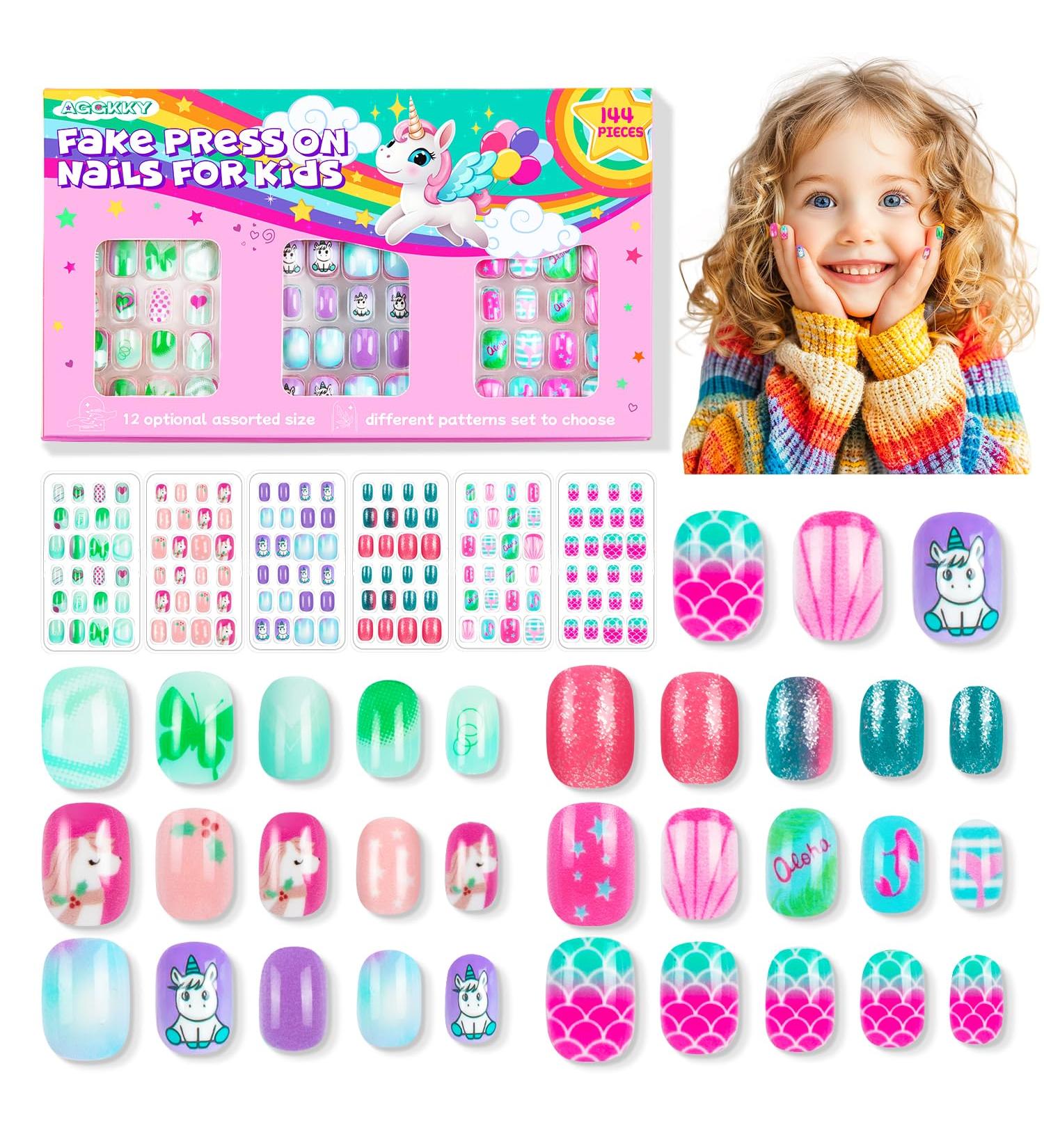 144 Pieces Kids Press on Nails - Pre Glue Short Acrylic Nail Art Kits for Girls - Sweet Pattern Fake Nails Gifts - Buy Online on GoSupps.com