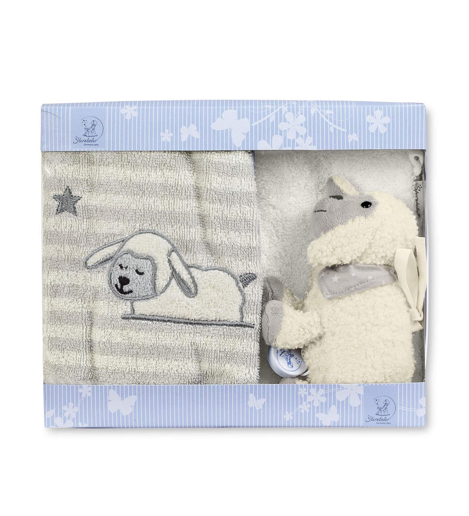 Sterntaler Sheep Stanley Gift Set for Babies - Mini Play Watch Washing Glove & Towel | Gray/White | Perfect for Newborns (0+ Months) - Buy Online on GoSupps.com