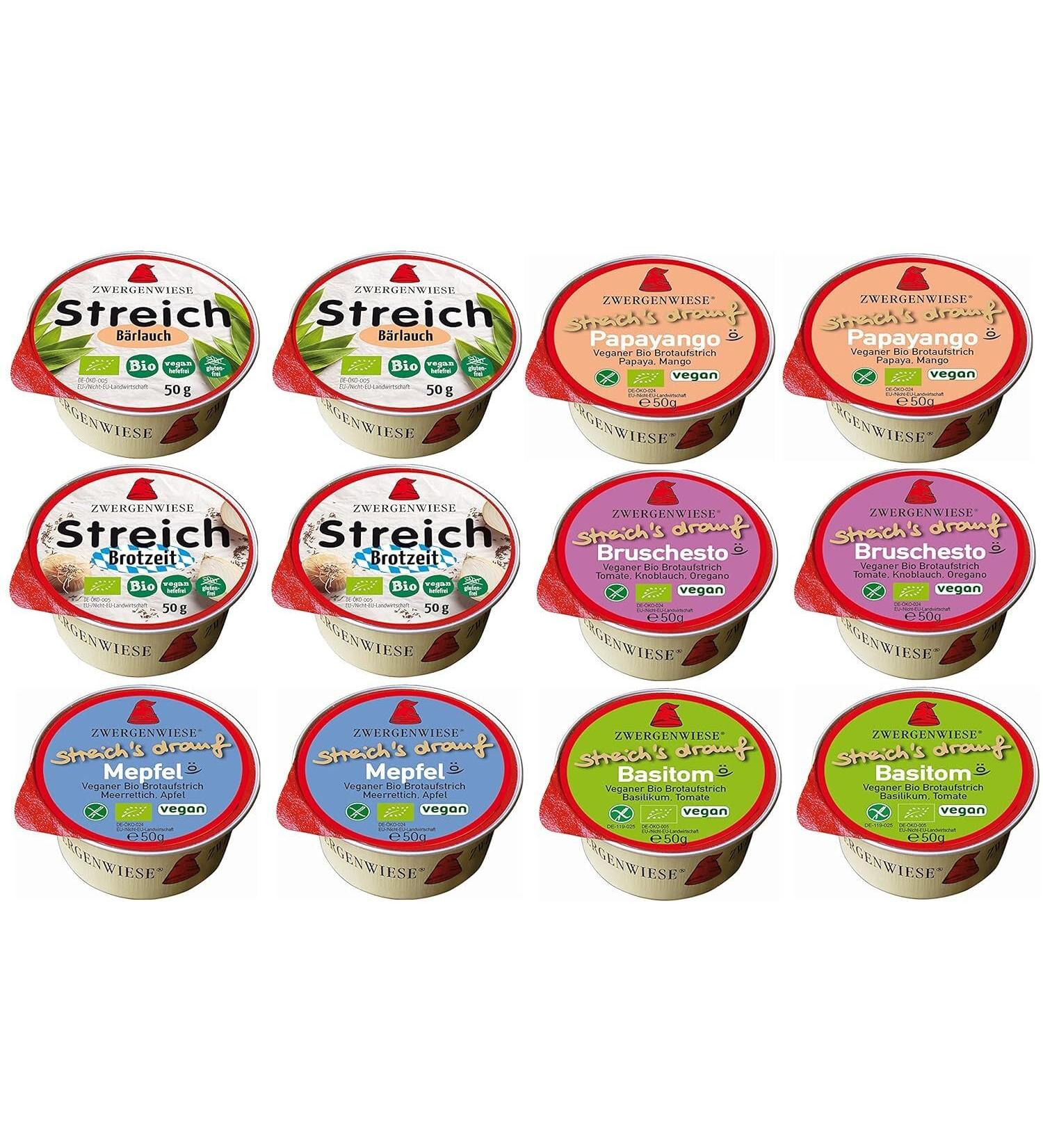 Dwarf Meadow Brot Spread - 6 Vegan & Gluten-Free Varieties (2x50g) | Papayango Wild Garlic Meffel Basilitom Bruschesto - Delicious International Snack - Buy Online on GoSupps.com