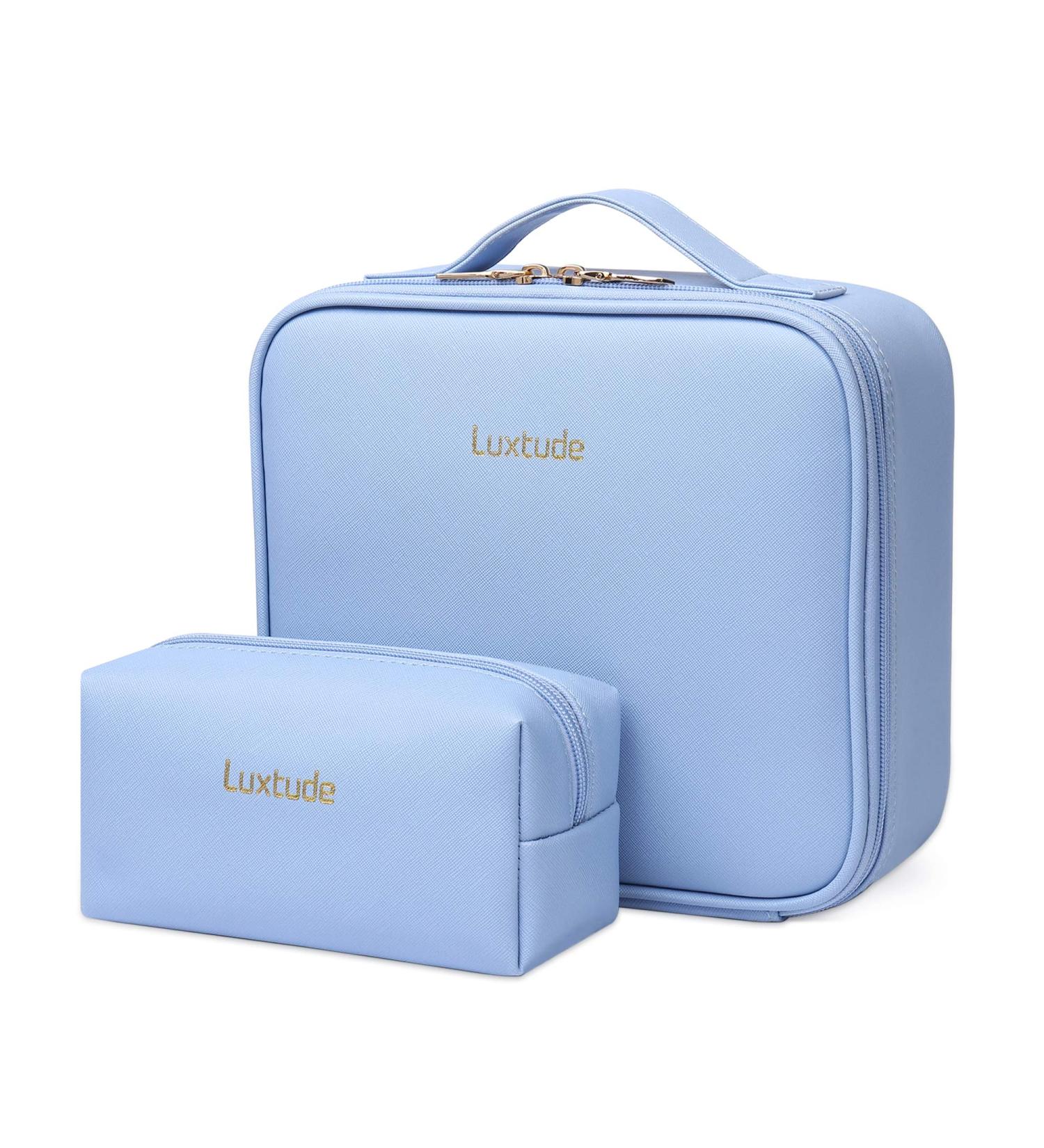 Luxtude Waterproof Leather Travel Makeup Train Case - Adjustable Dividers, Large Cosmetic Organizer for Women - Blue Medium - Buy Online on GoSupps.com
