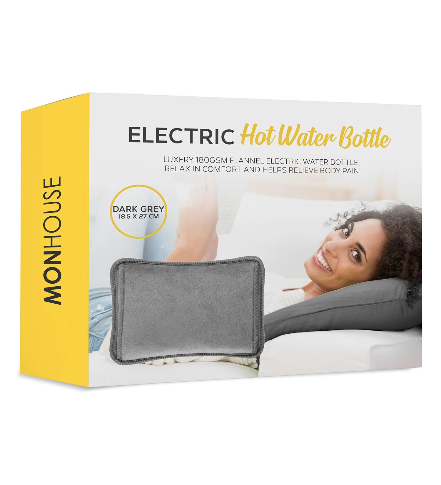 MONHOUSE Rechargeable Electric Hot Water Bottle in Dark Grey - Hand Warmer Massaging Heat Pad - Soft & Cozy Heated Bag with Waist Belt - 27 x 18 cm - Buy Online on GoSupps.com