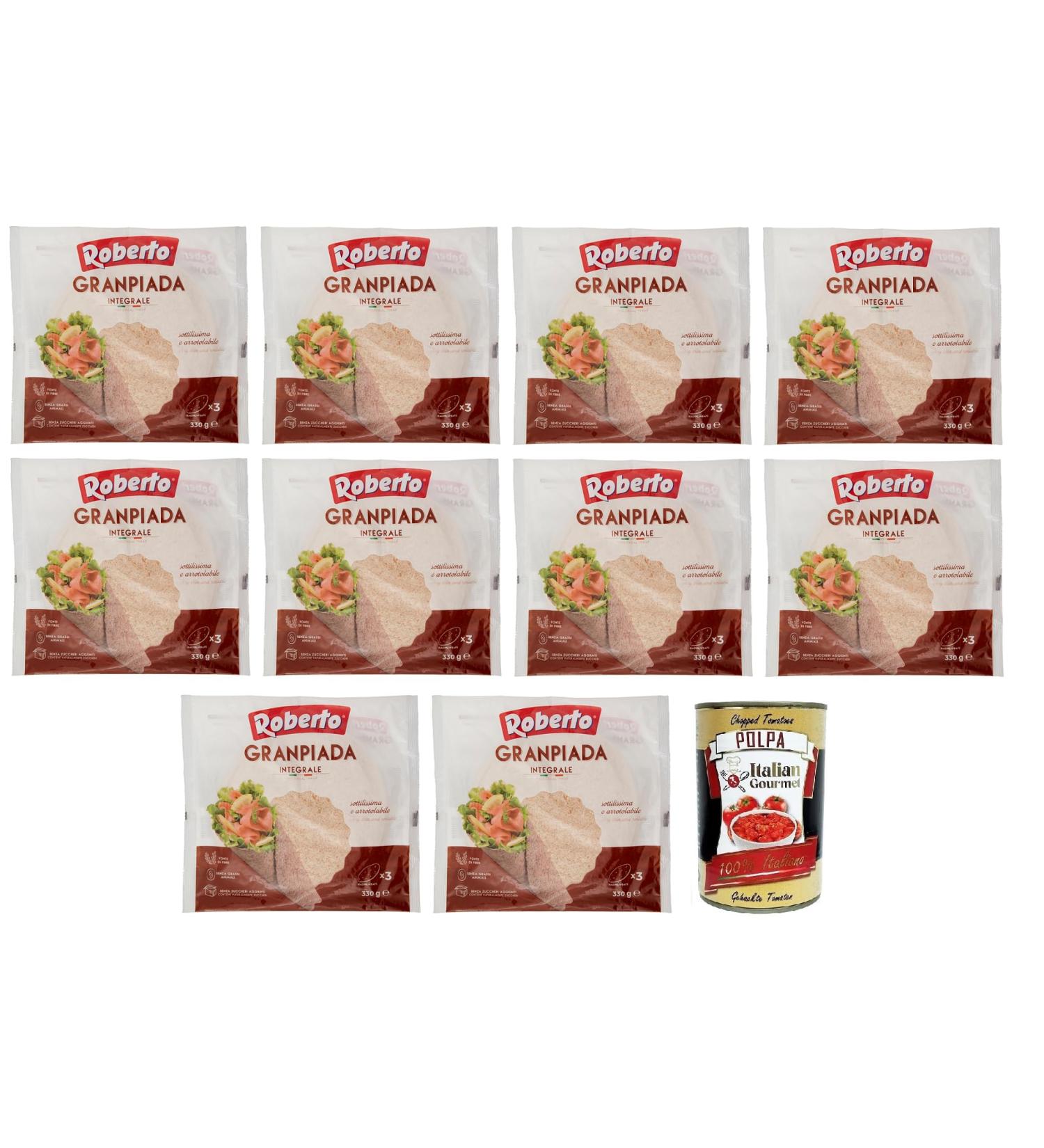  Italian Gourmet E.R. Roberto GranPiada Integrale Piadina Bread with Whole Wheat Flour Pack of 330 g Each Pack Contains 3 Envelopes + Polpa di Pomodoro Italian Gourmet Polpa di Pomodoro 400 g - Buy Online on GoSupps.com
