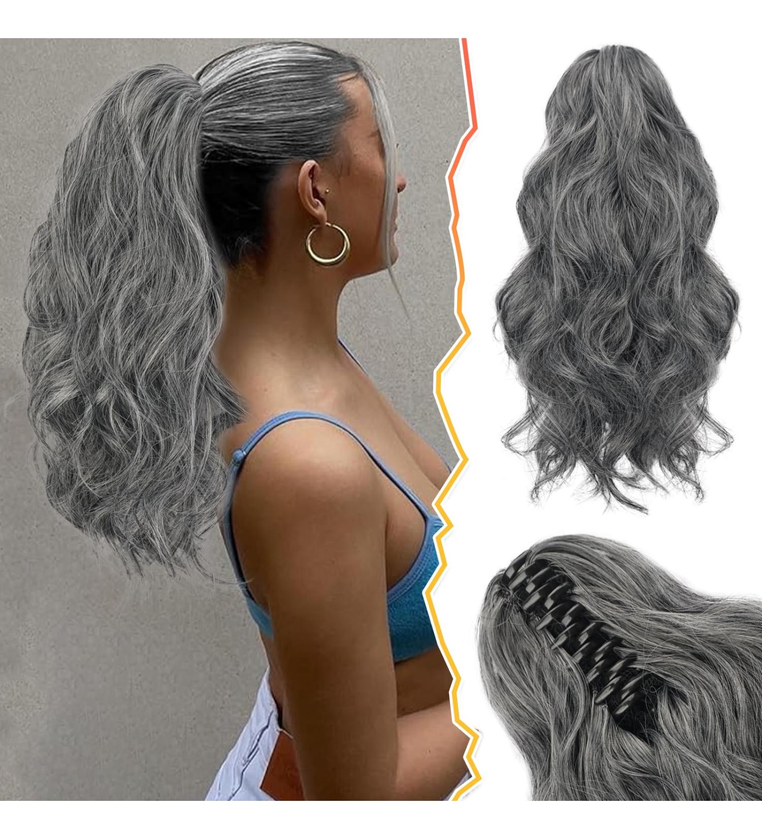 BARSDAR 14'' Short Wavy Claw Clip Ponytail Extension - Curly Gray Synthetic Hairpiece for Women - Daily & Halloween Use - Black/Gray/White Mix - Pack of 1 - Buy Online on GoSupps.com
