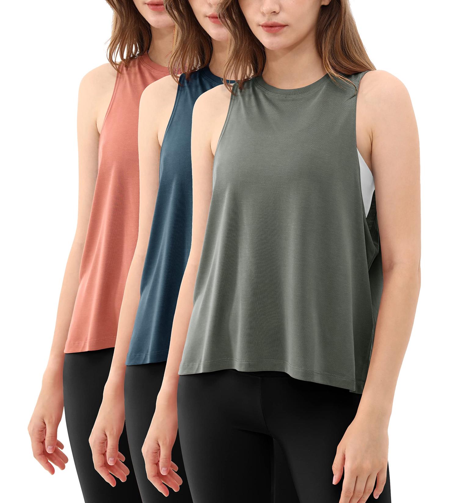 ODODOS 3-Pack Women's Loose Tank Tops for Gym | Sleeveless Yoga Shirts | Steel+Deep Teal+Indian Red | Small - Buy Online on GoSupps.com