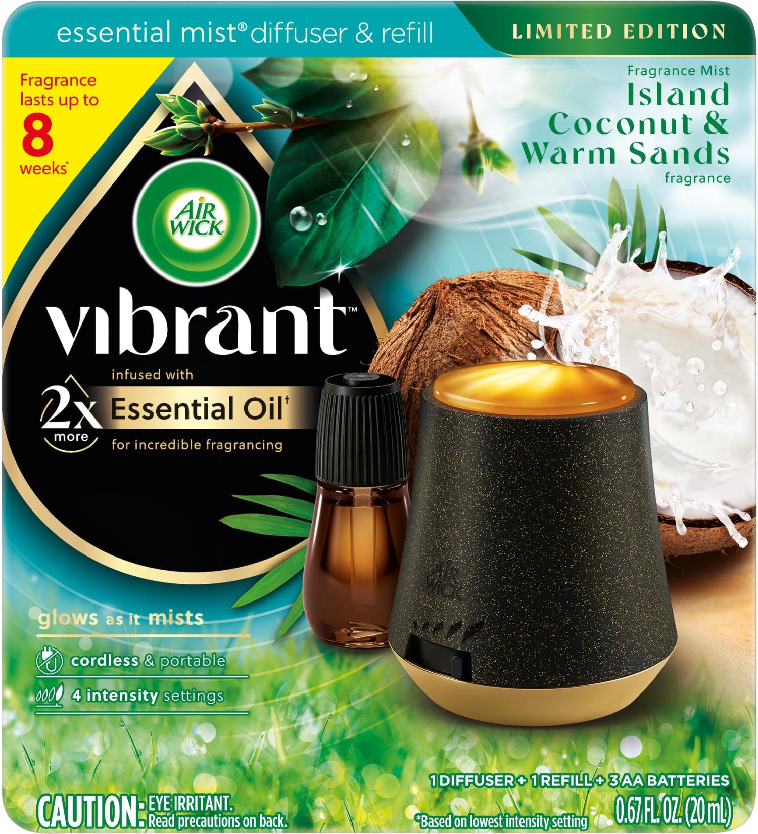 AIR WICK Essential Mist - Vibrant Starter Kit - 1+1 Island Coconut & Warm Sands Air Freshener Essential Oils - Buy Online on GoSupps.com