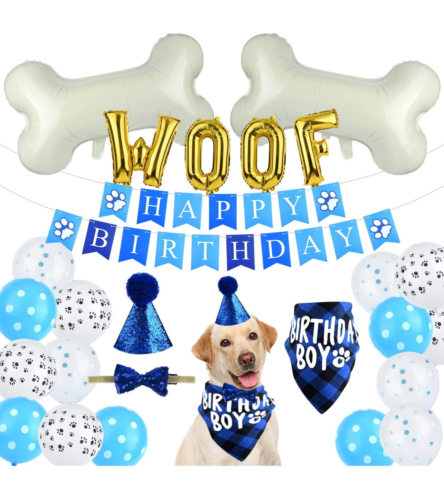 ASTARON Pet Dog Birthday Party Supplies Blue Boy Dog Birthday Hat Bandana with Bone Balloons Puppy Birthday Banner for Pet Birthday Party Supplies decorations - Buy Online on GoSupps.com