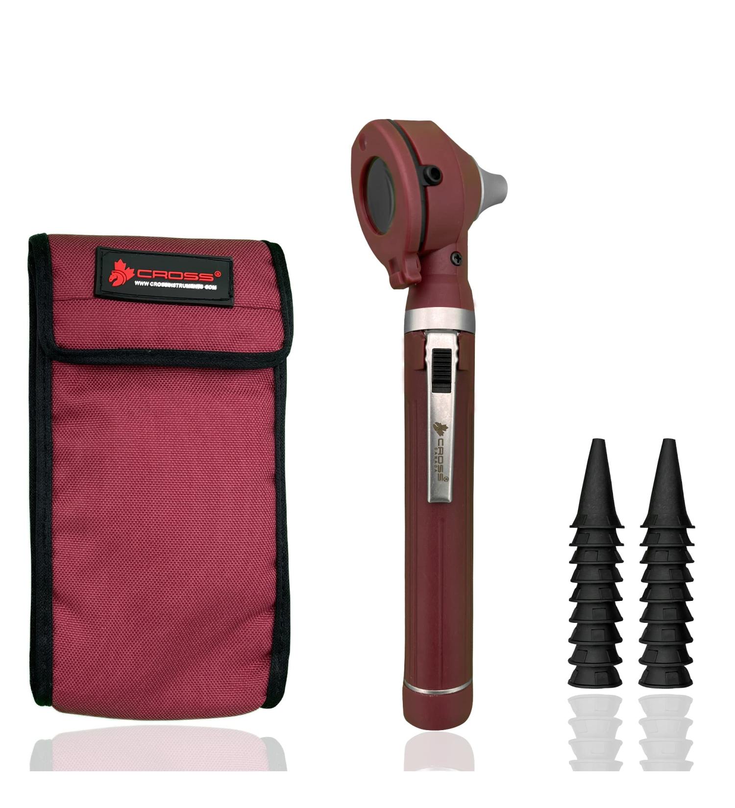 Cross Canada 11-091 Physician Fiber Optic LED Pocket Otoscope Diagnostic Set Professional Otoscope for Physician Medical Student Nursing Student Doctor Nurse (Burgundy) - Buy Online on GoSupps.com