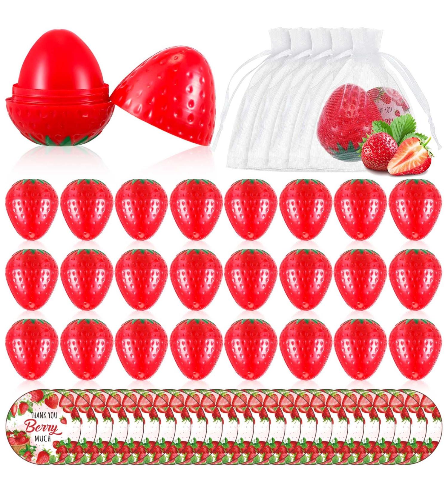 24 Sets Cute Strawberry Lip Balm - Lovely Shaped Lip Gloss for Women & Girls | Perfect Stocking Stuffer & Moisturizing Protector - Buy Online on GoSupps.com