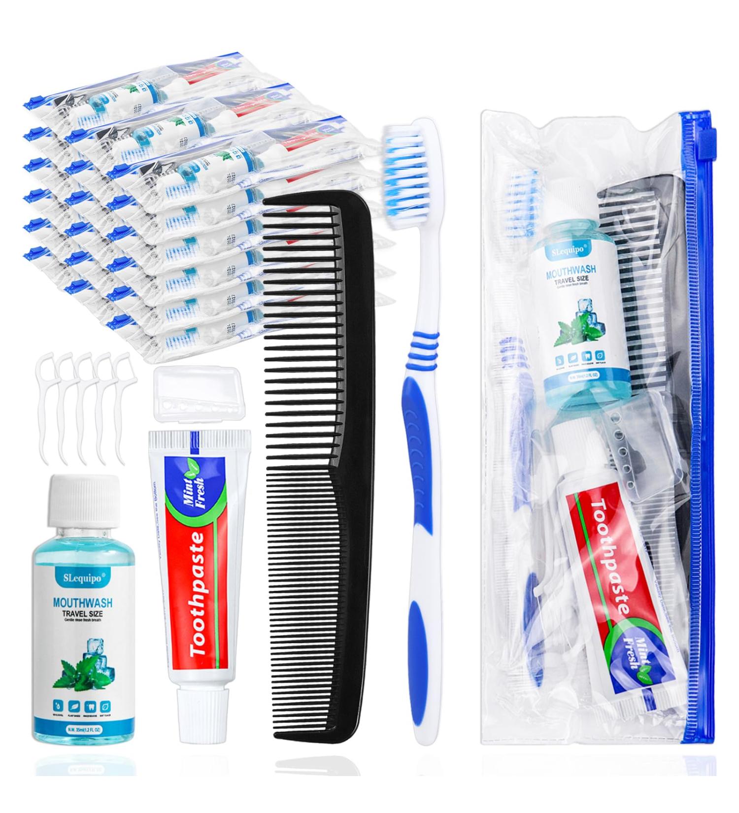 10 Set Travel Toothbrush Kit - Disposable Toothbrushes with Toothpaste Mouthwash Comb & Floss Picks | Ideal for Travel & Homeless Support - Buy Online on GoSupps.com