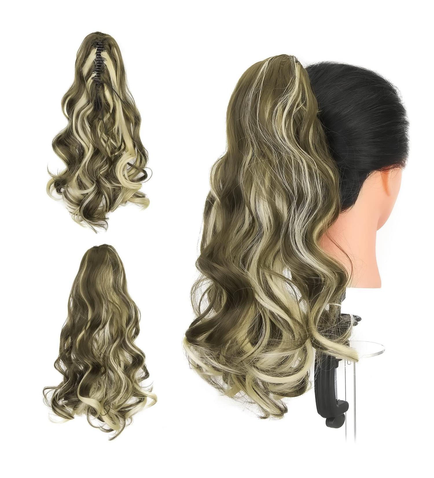 Gairyan Ponytail Extensions 45cm - Claw Clip In Braid Wavy Synthetic Hair for Women | Ashblond & Bleaching Blonde - Buy Online on GoSupps.com
