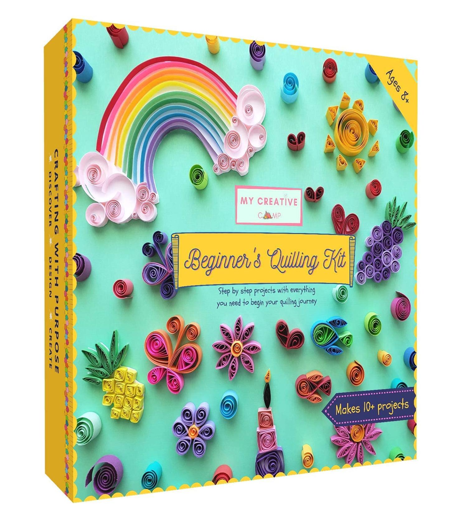 My Creative Camp Beginner's Quilling Kit - DIY Craft Kit for Kids and Adults | 10 Projects with Storage Box, Tools, Gem Stickers, Supplies, and Paper Strips - Includes Instructions and Shape Chart - Buy Online on GoSupps.com