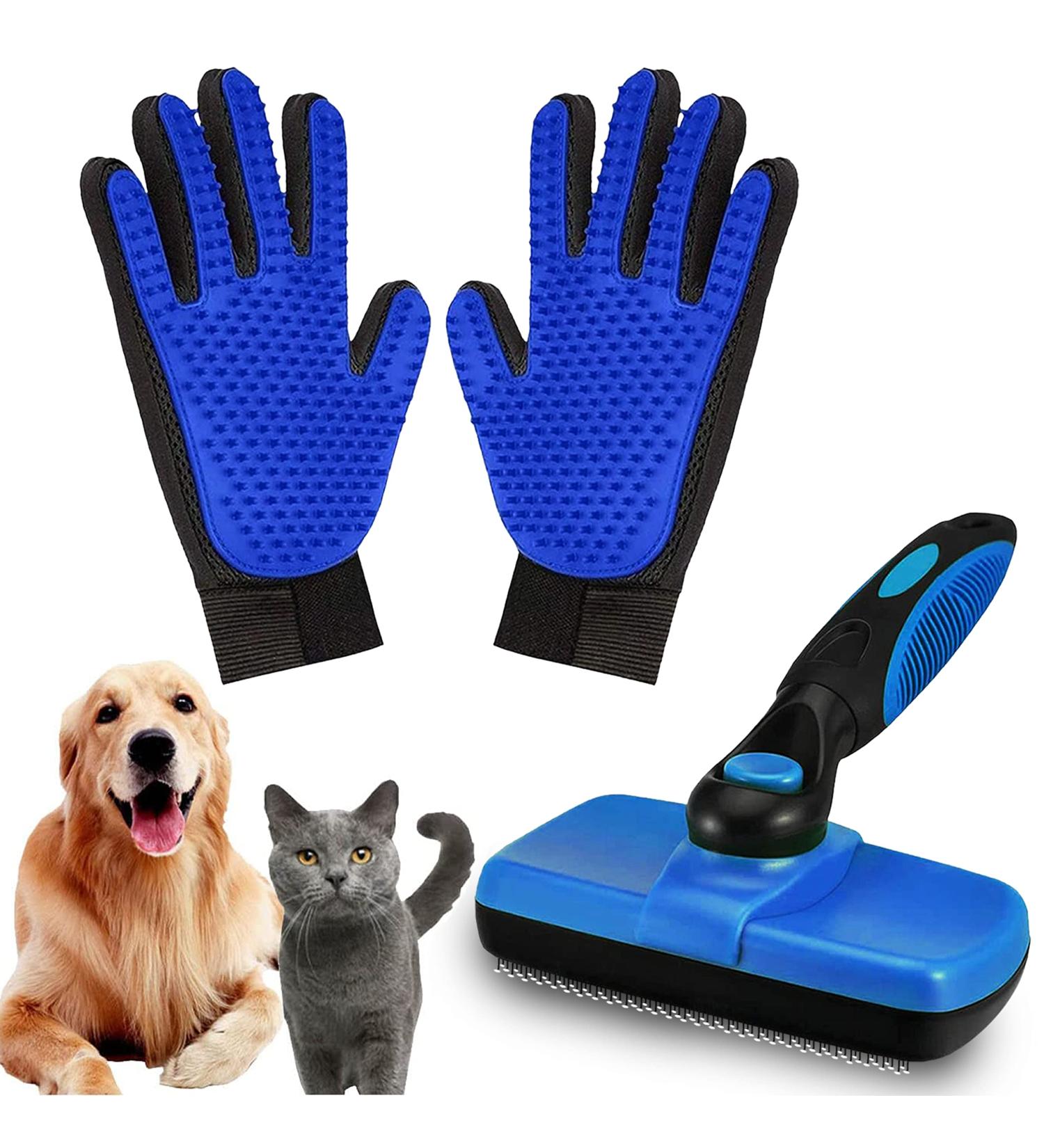 Self Cleaning Slicker Brush & Pet Hair Removal Gloves for Cats and Dogs - Deshedding/Grooming Tools - Long & Short Hair - Sensitive Skin Safe - Buy Online on GoSupps.com