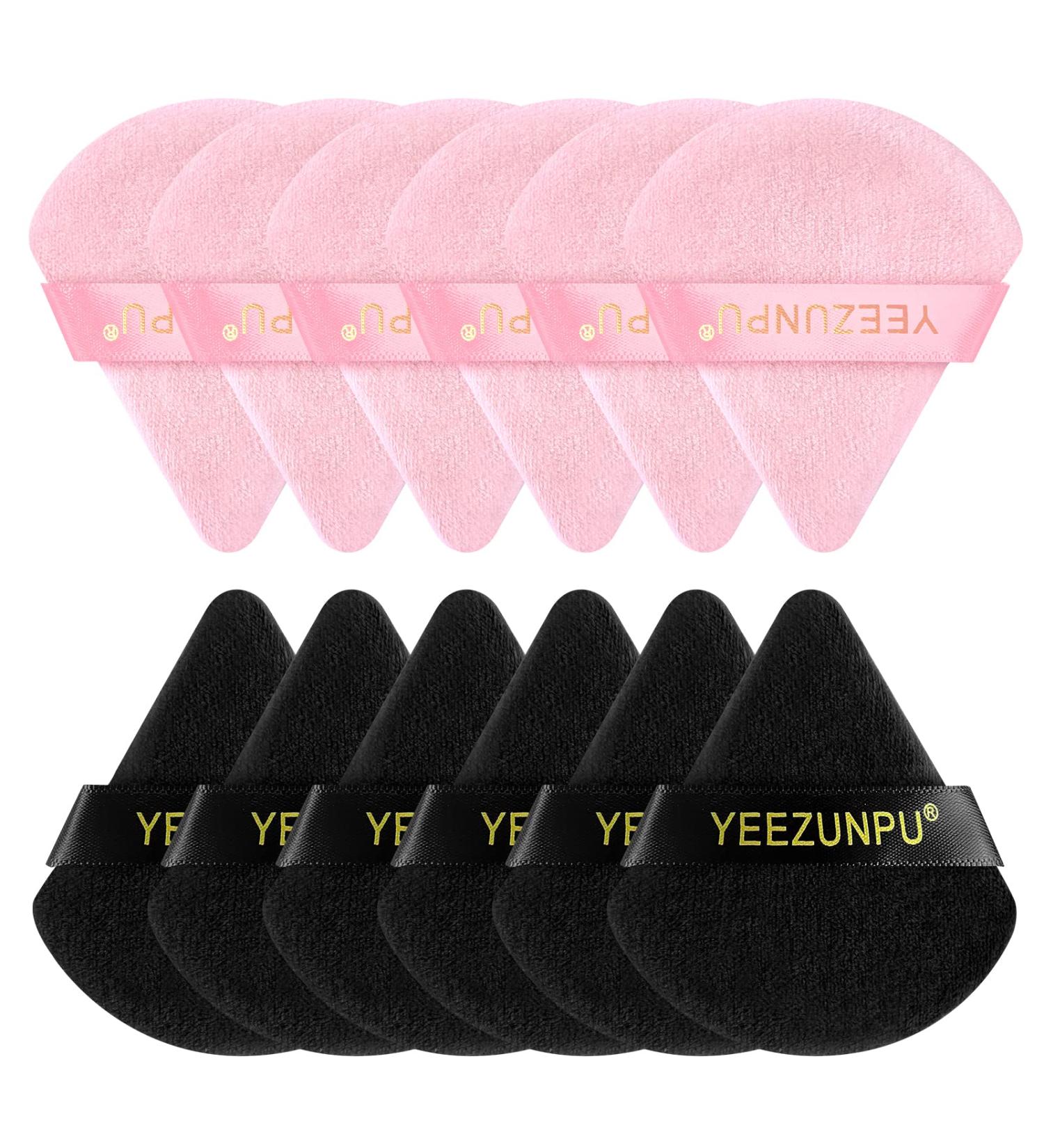 Triangle Powder Puff Set | 12 Soft Cotton Velour Makeup Puffs for Loose & Mineral Powder | Black & Pink Cosmetic Tool - Buy Online on GoSupps.com