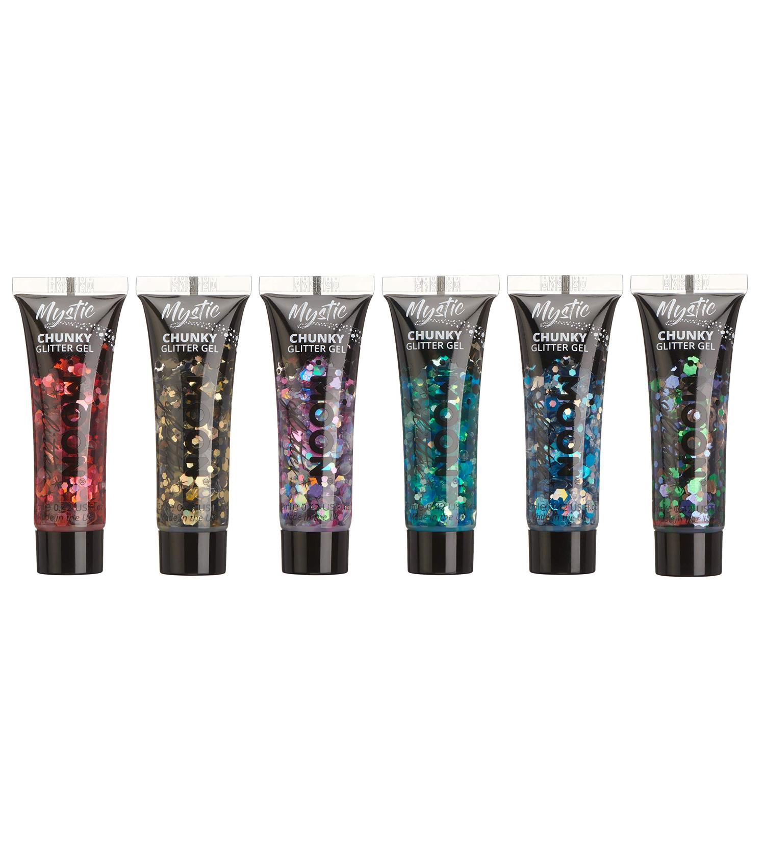 Moon Glitter Gel with Coarse Glitter - 12ml Set of 6 Colors - Mystical Glitter Face Paint for All Occasions - Buy Online on GoSupps.com